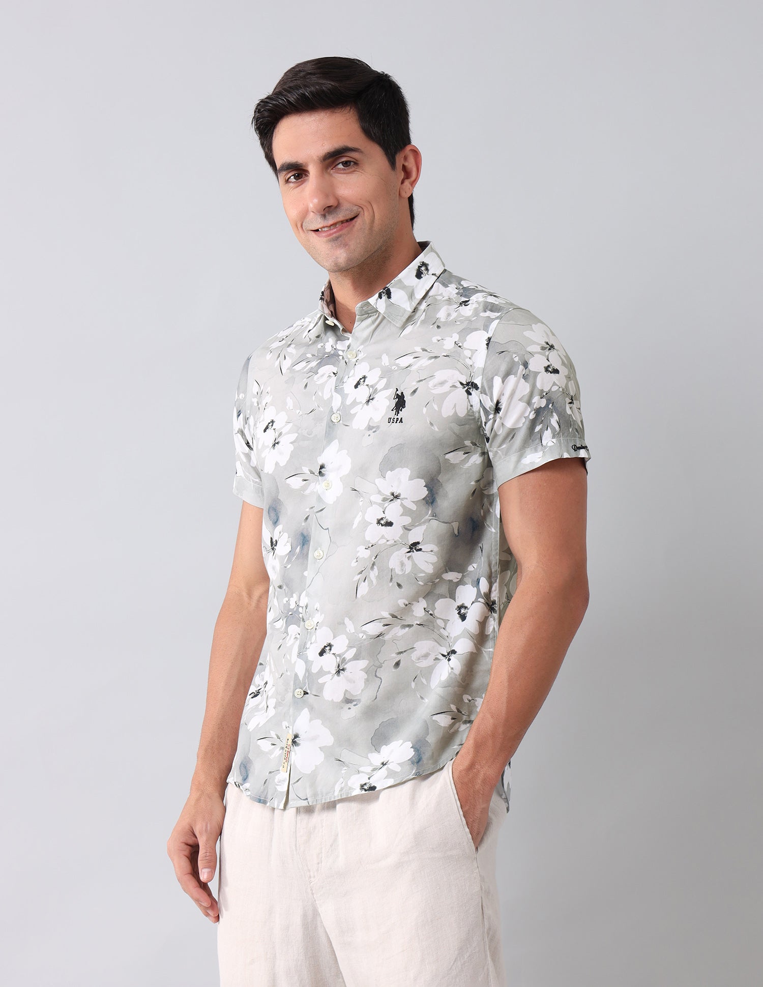 Regular Fit Floral Printed Shirt Grey - U.S. Polo Assn. India | Large