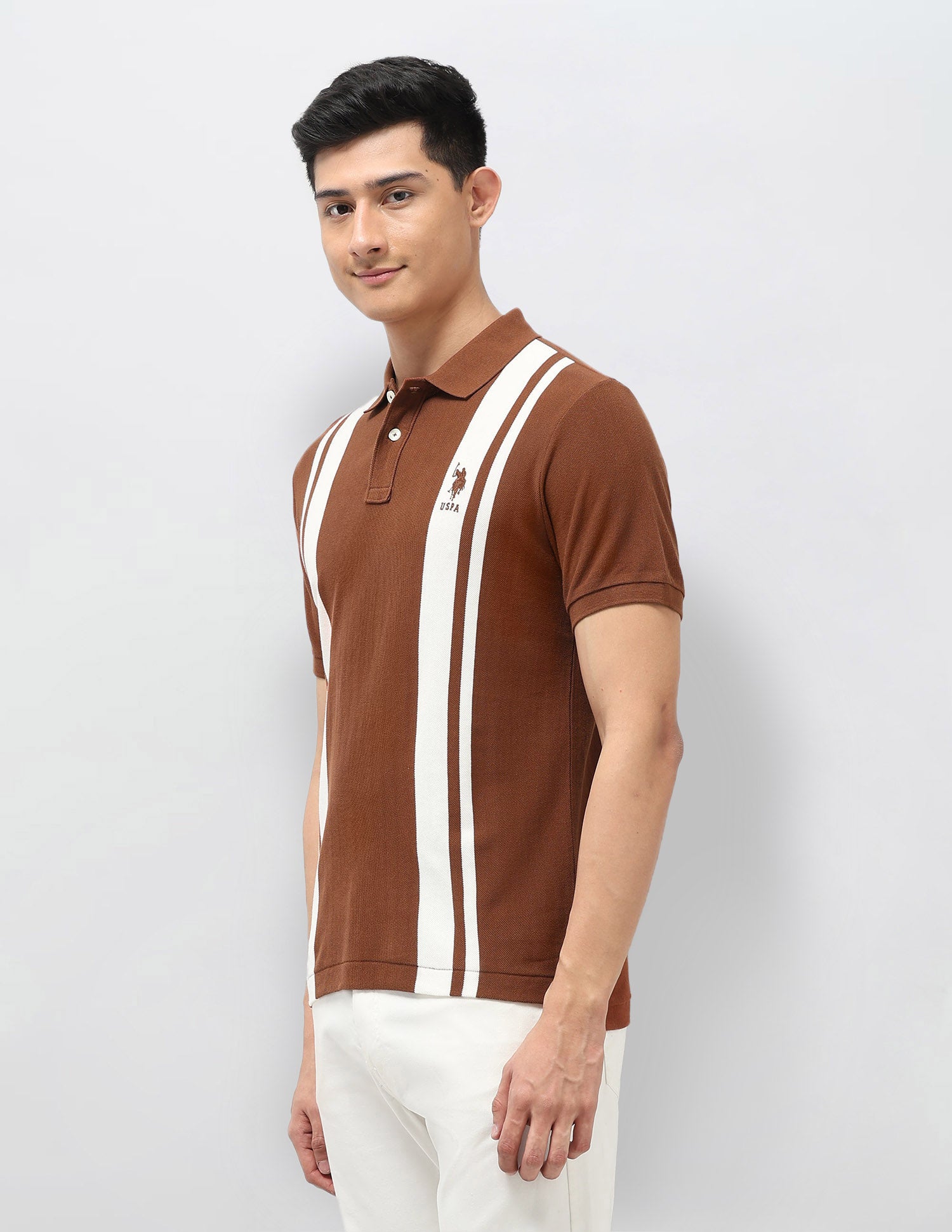 Vertical Striped Pure Cotton Polo Shirt Rust - U.S. Polo Assn. India | Large