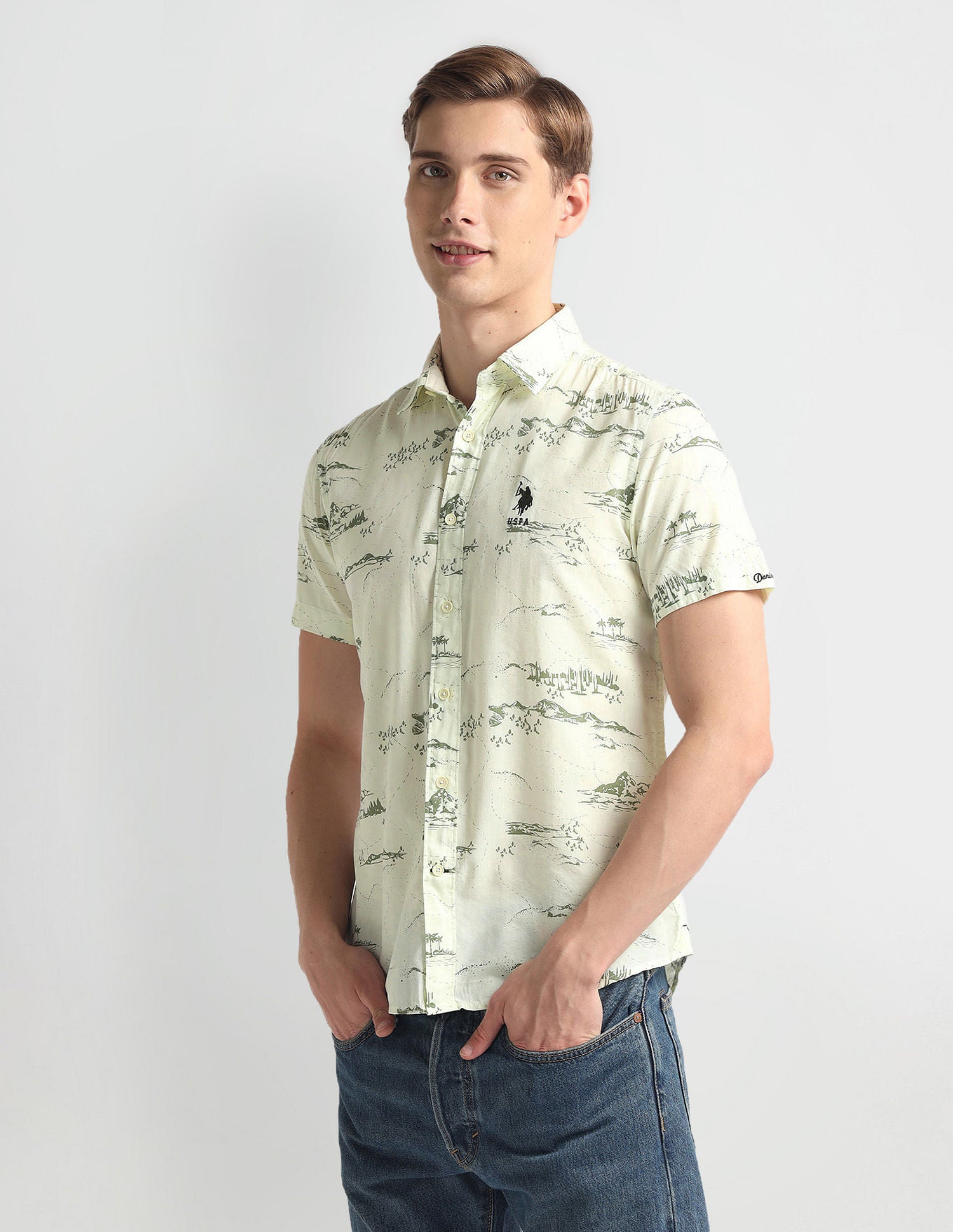 Graphic Print Slim Fit Shirt Ivory - U.S. Polo Assn. India | Large
