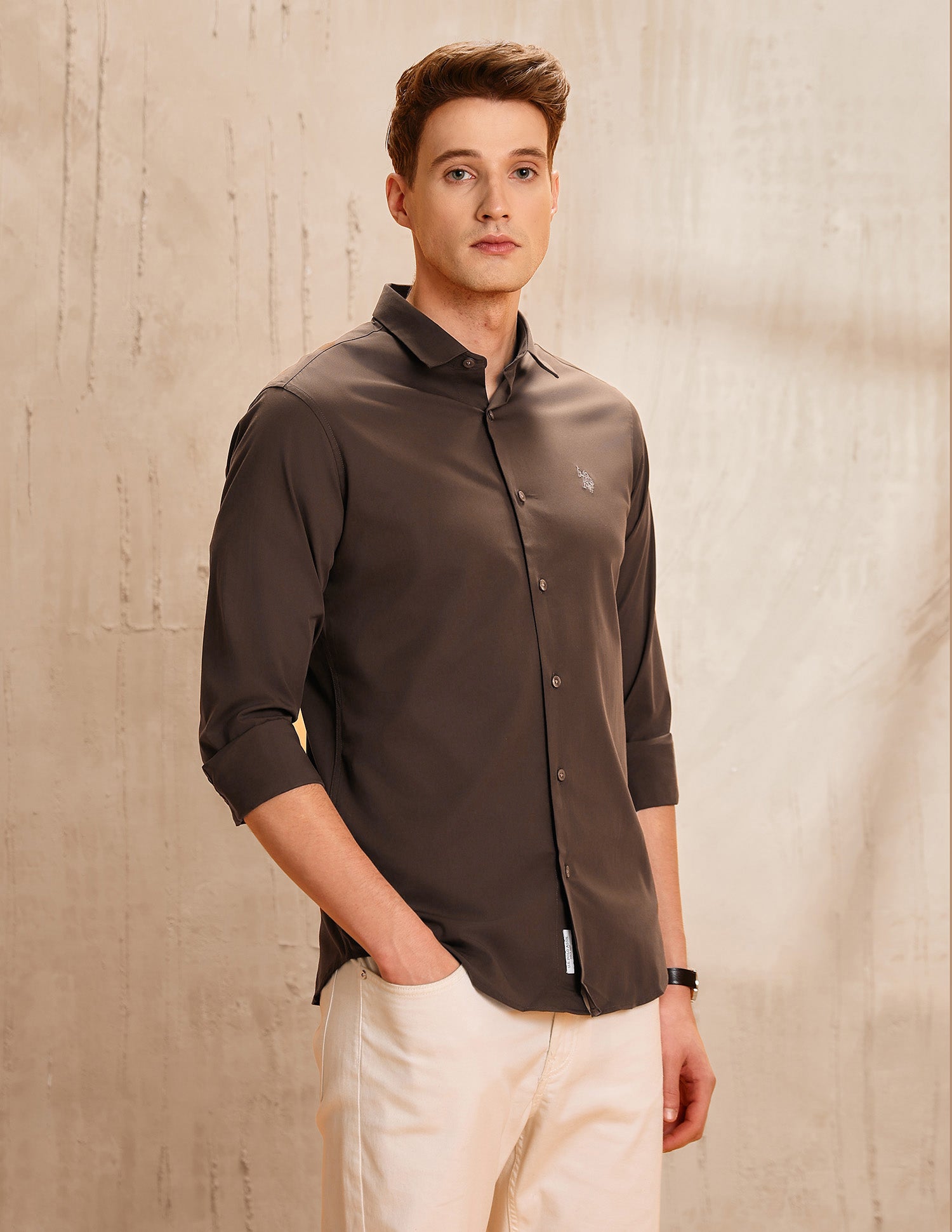 Poplin Tailored Fit Shirt Brown - U.S. Polo Assn. India | Large