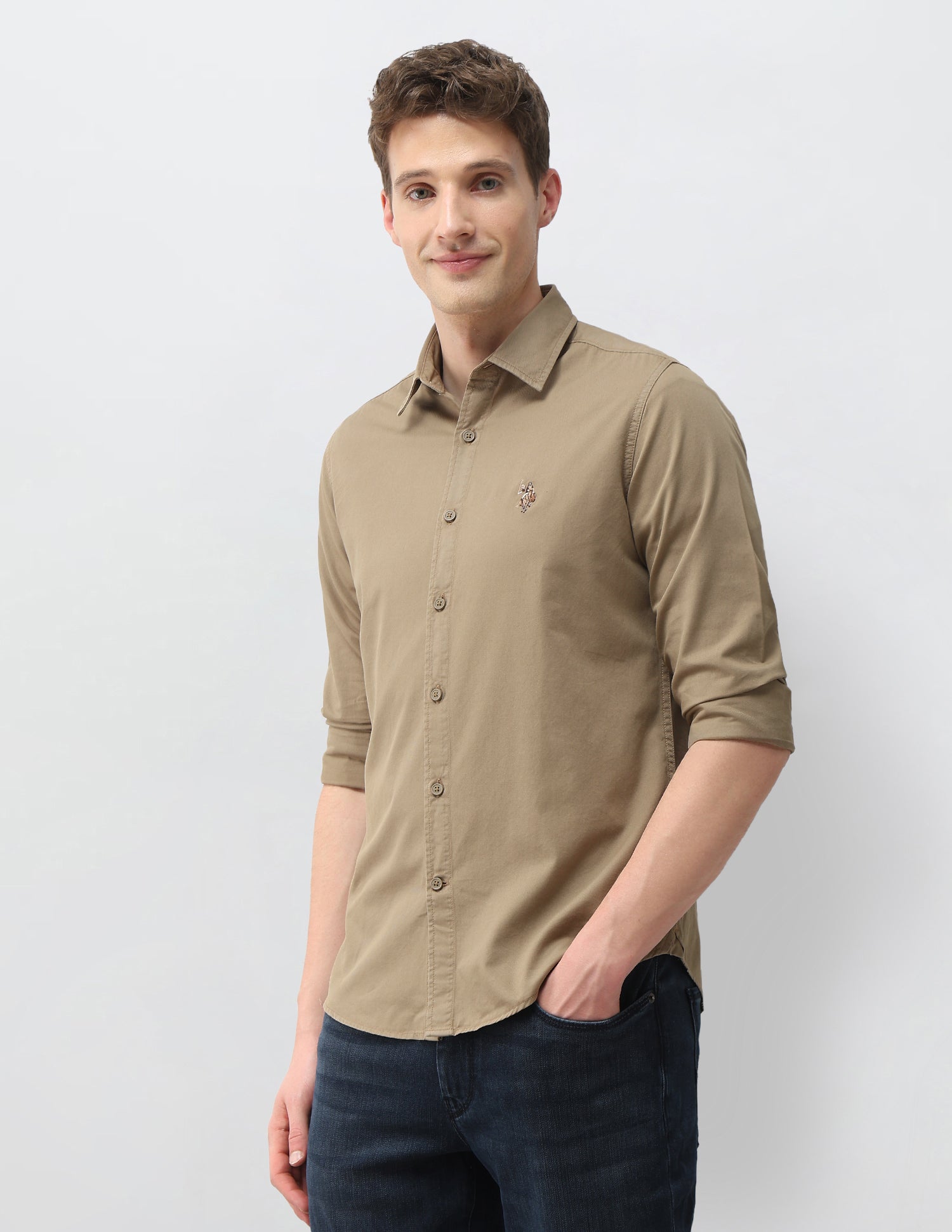 Solid Twill Shirt Light Brown - U.S. Polo Assn. India | Large