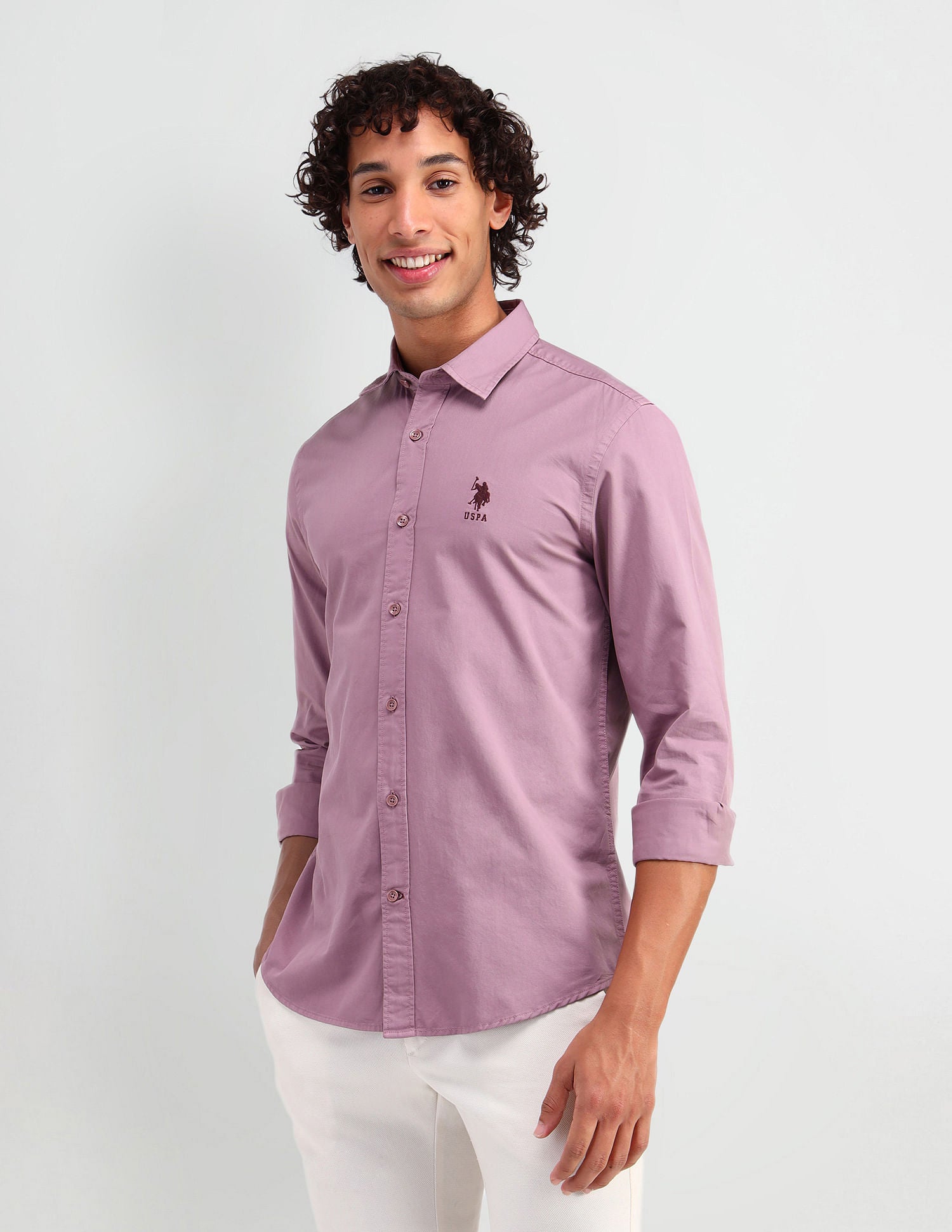 Slim Fit Cotton Twill Shirt Pink - U.S. Polo Assn. India | Large