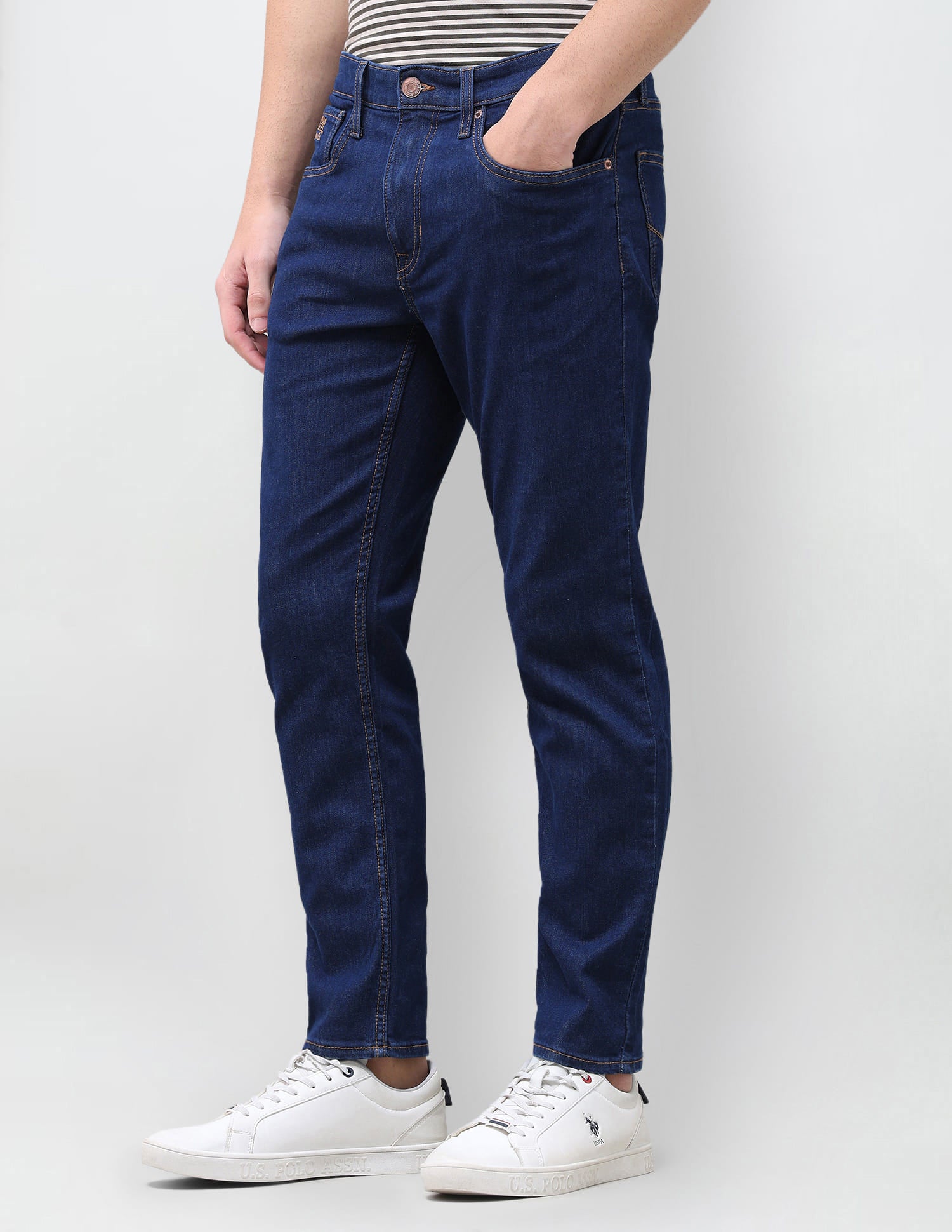 Solid Slim Tapered Fit Jeans Blue - U.S. Polo Assn. India | Large