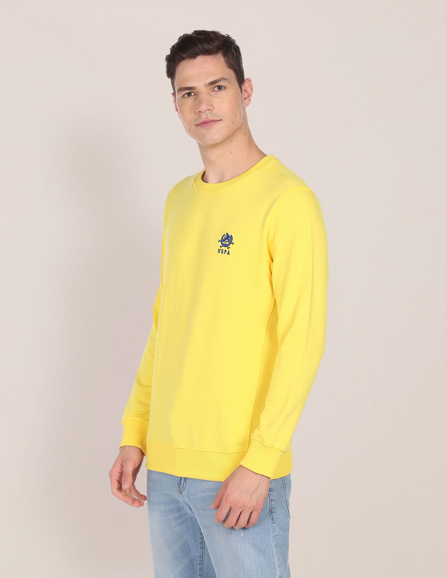 Embroidered Logo Crew Neck Sweatshirt Yellow - U.S. POLO ASSN. | Large