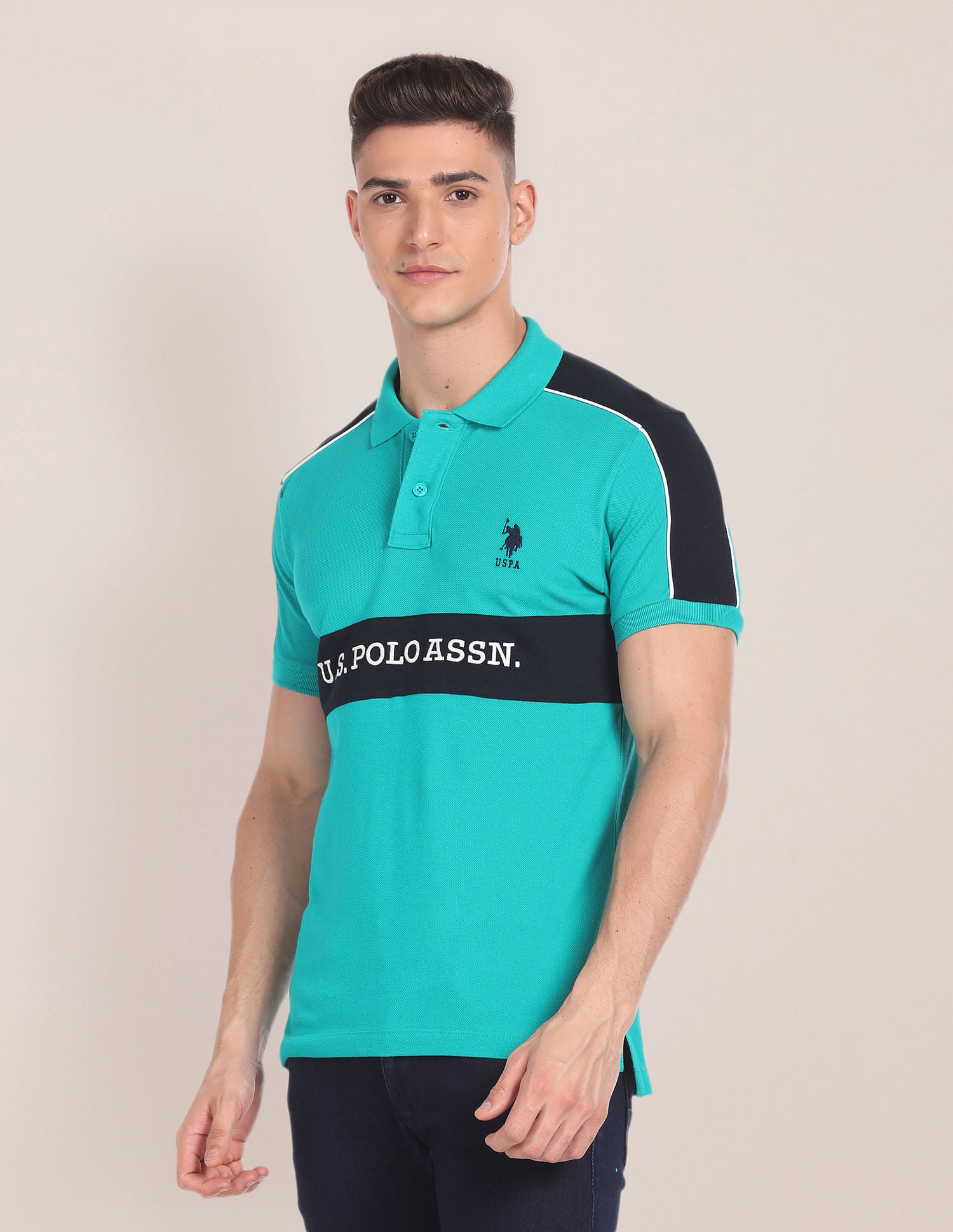Brand Embroidered Cotton Polo Shirt Teal - U.S. Polo Assn. India | Large