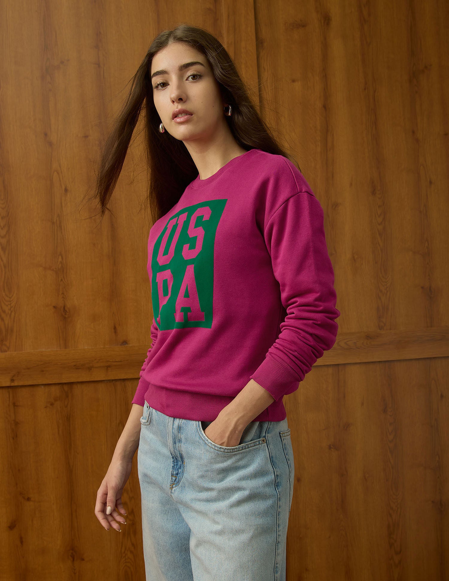 Brand Printed Drop Shoulder Sweatshirt Fuchsia - U.S. POLO ASSN. | Large