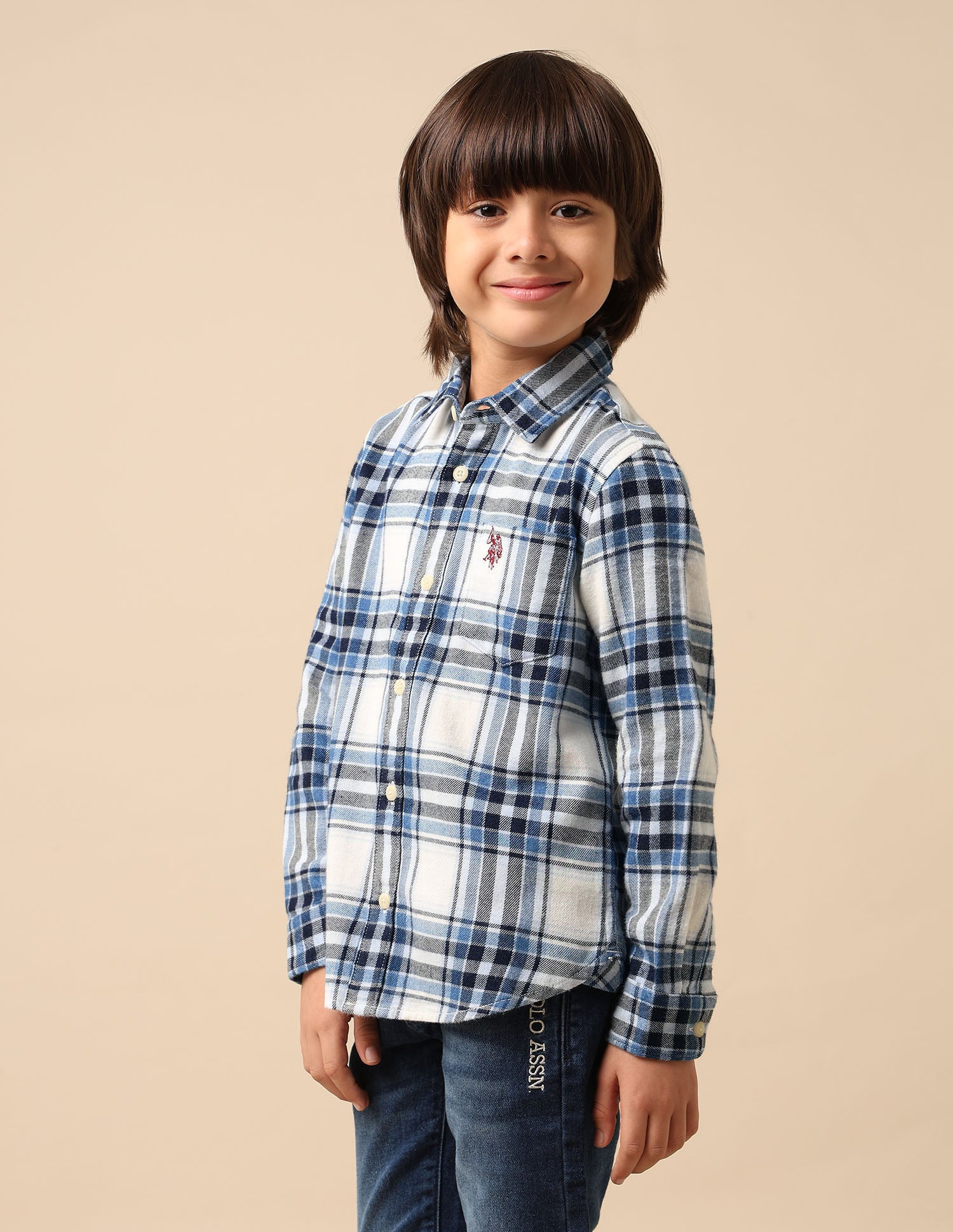 Boys Tartan Checked Twill Shirt Indigo - U.S. POLO ASSN. | Large