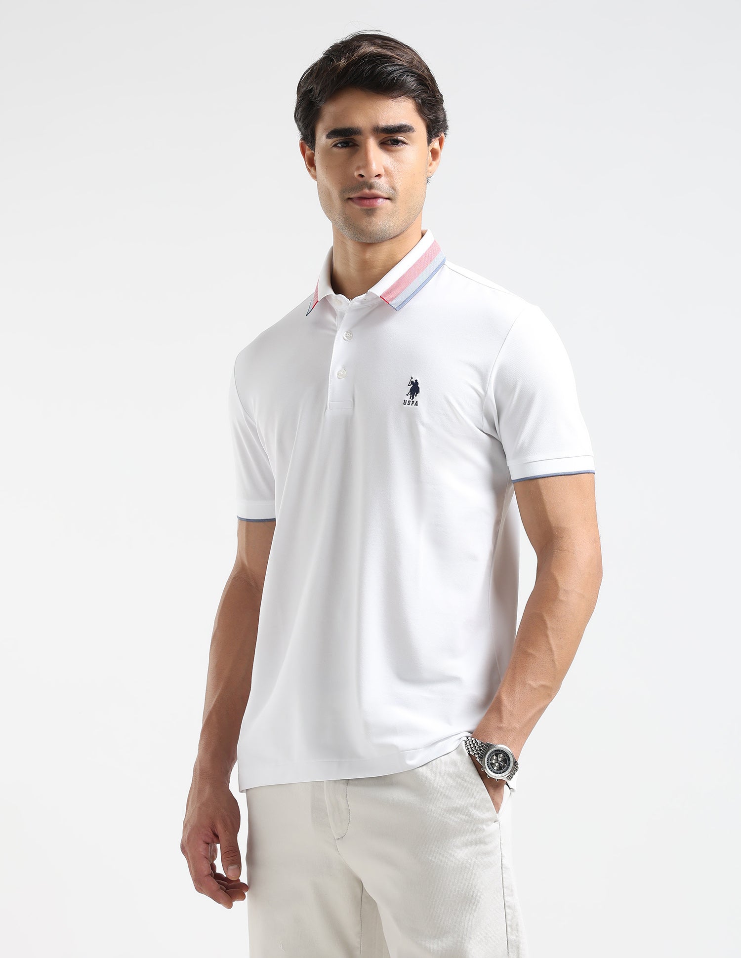 Solid Slim Fit Polo Shirt White - U.S. Polo Assn. India | Large