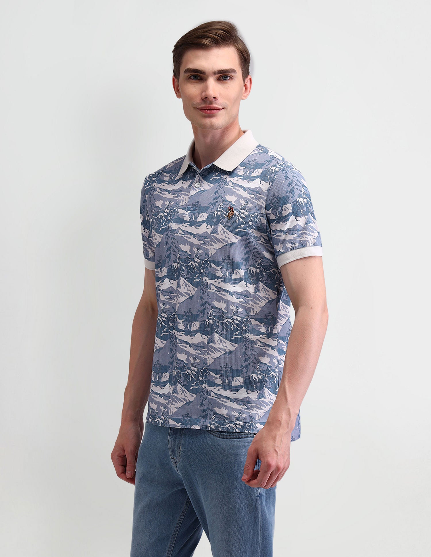 Slim Fit Graphic Printed Polo Shirt Blue - U.S. Polo Assn. India | Large