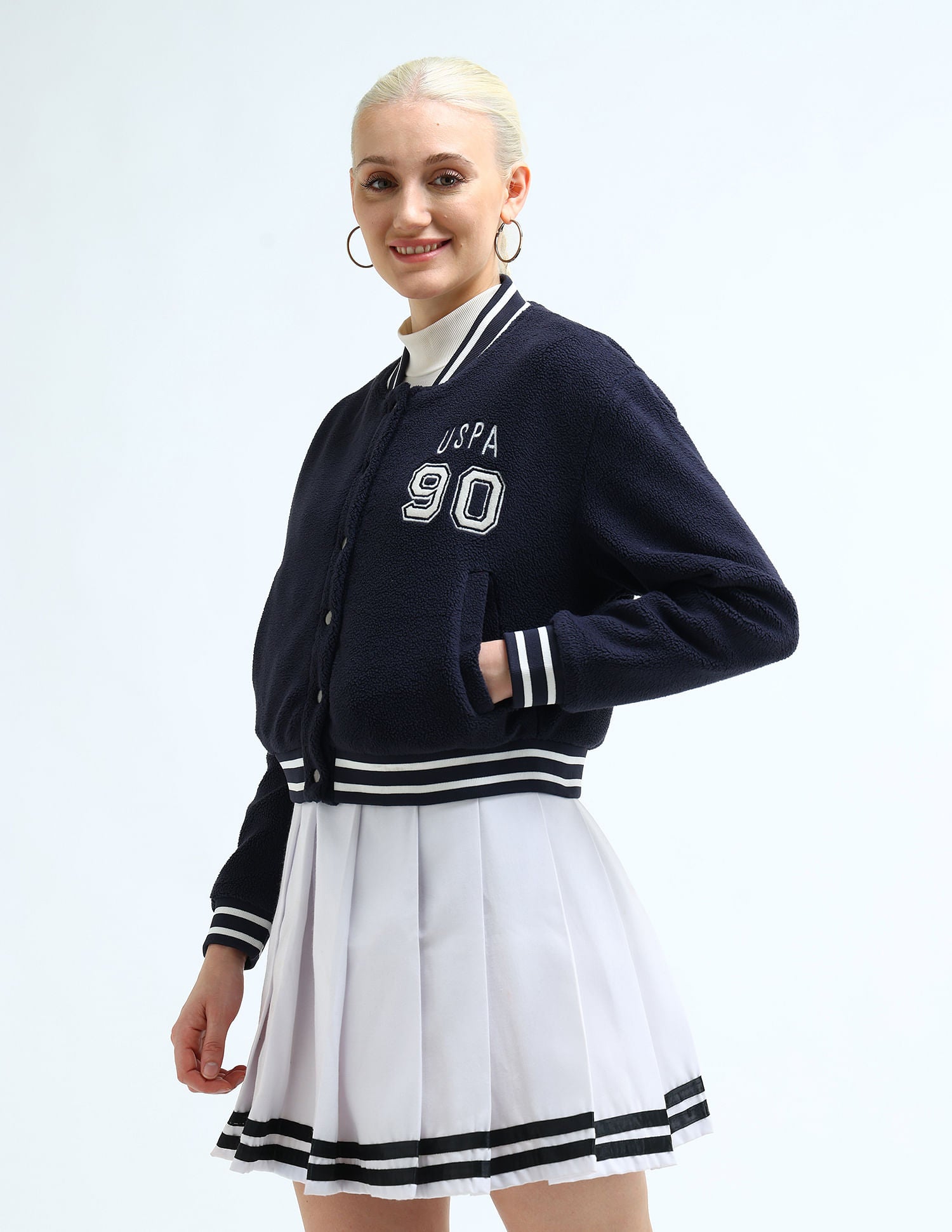 Solid Faux Fur Varsity Jacket Navy - U.S. POLO ASSN. | Large