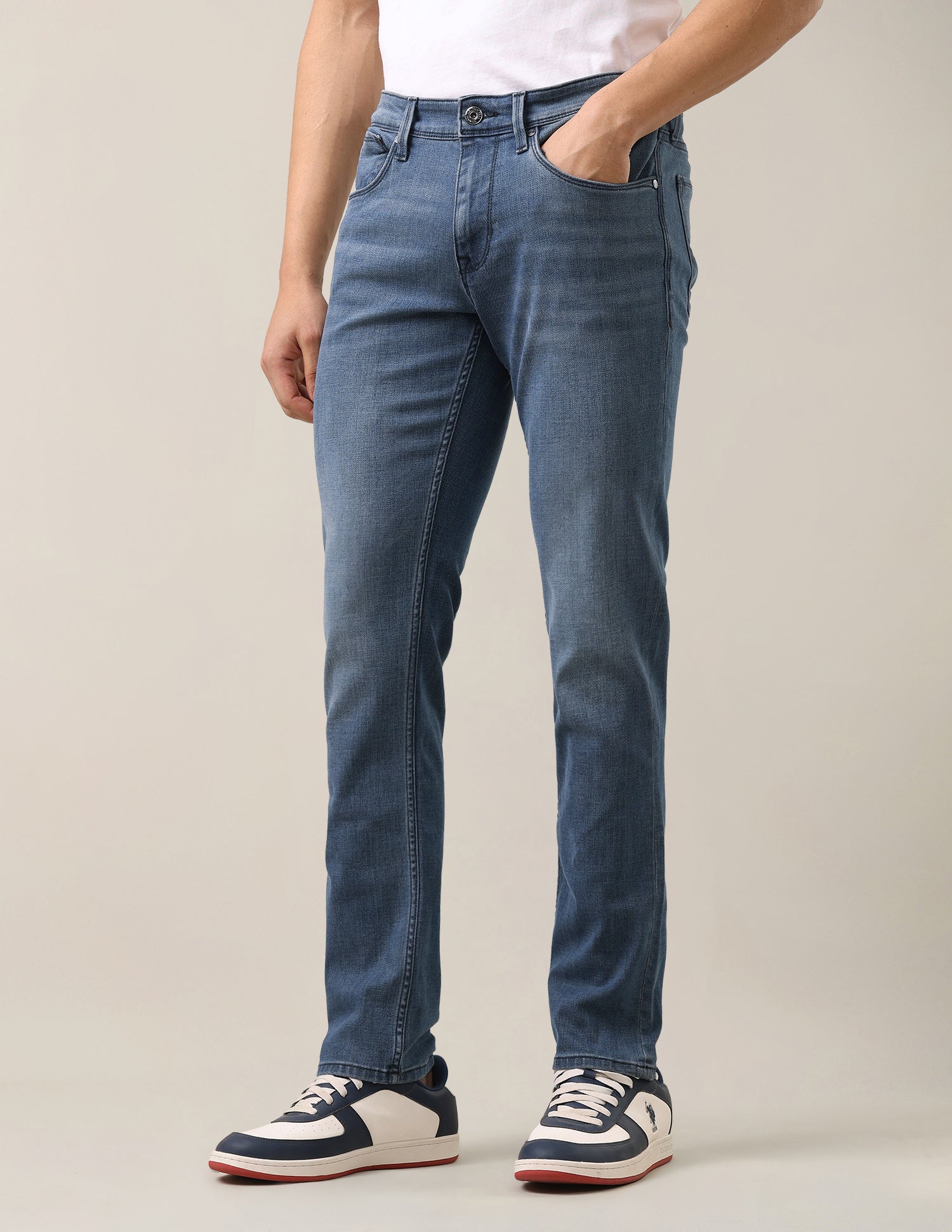 Brandon Slim-Tapered Fit Blue Jeans Mid Blue - U.S. Polo Assn. India | Large
