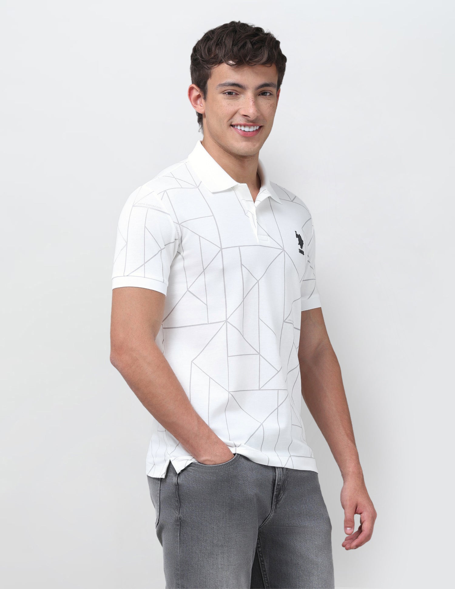 Geometric Printed Slim Fit Polo Shirt White - U.S. Polo Assn. India | Large