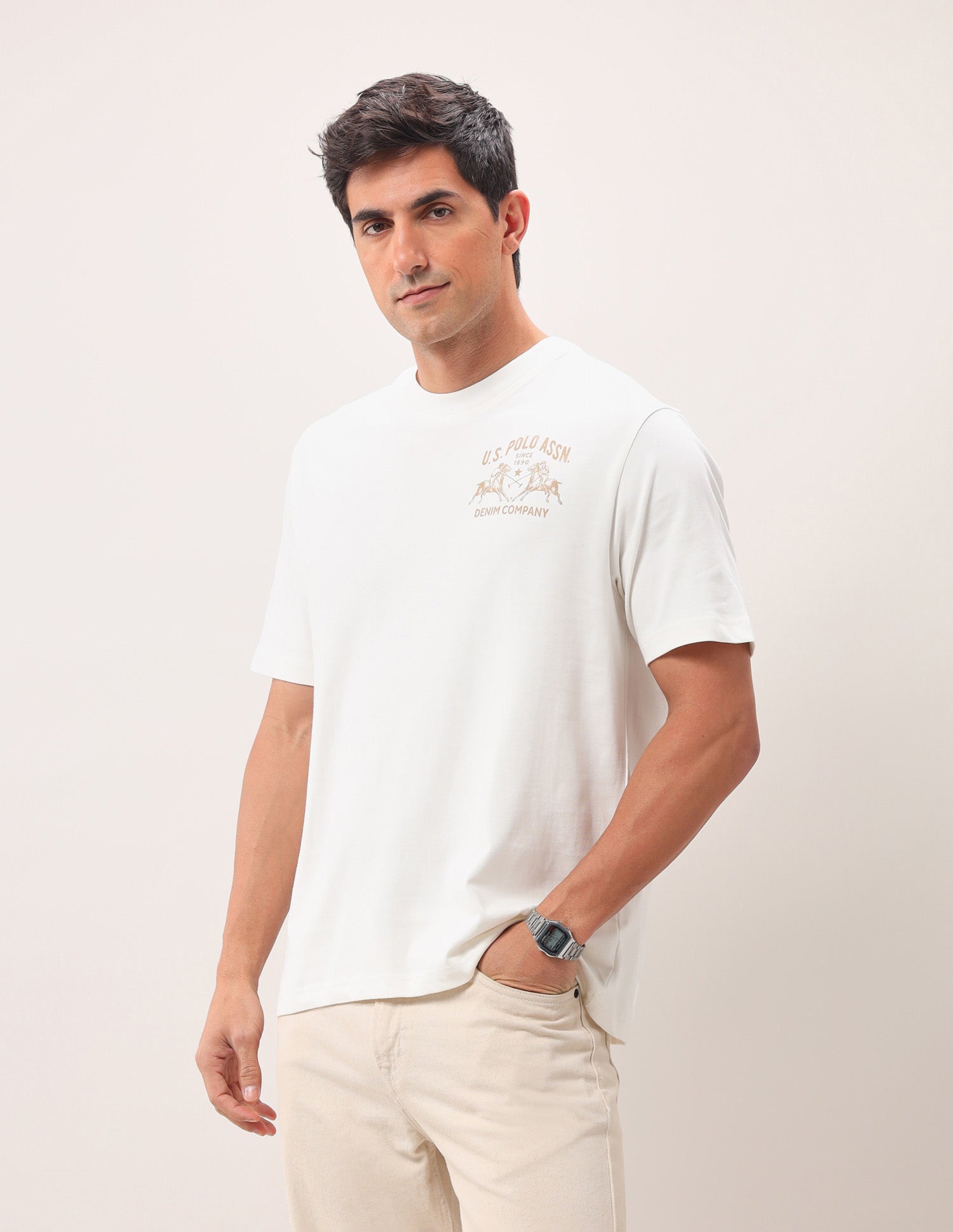 Brand Printed Oversized Fit T-Shirt Ivory - U.S. Polo Assn. India | Large