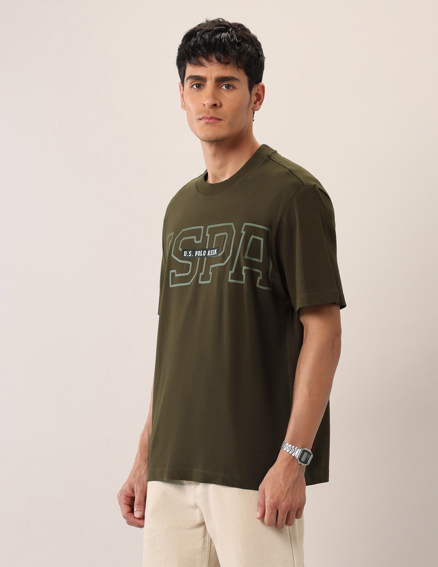 Brand Printed Relaxed Fit T-Shirt Olive - U.S. Polo Assn. India | Large