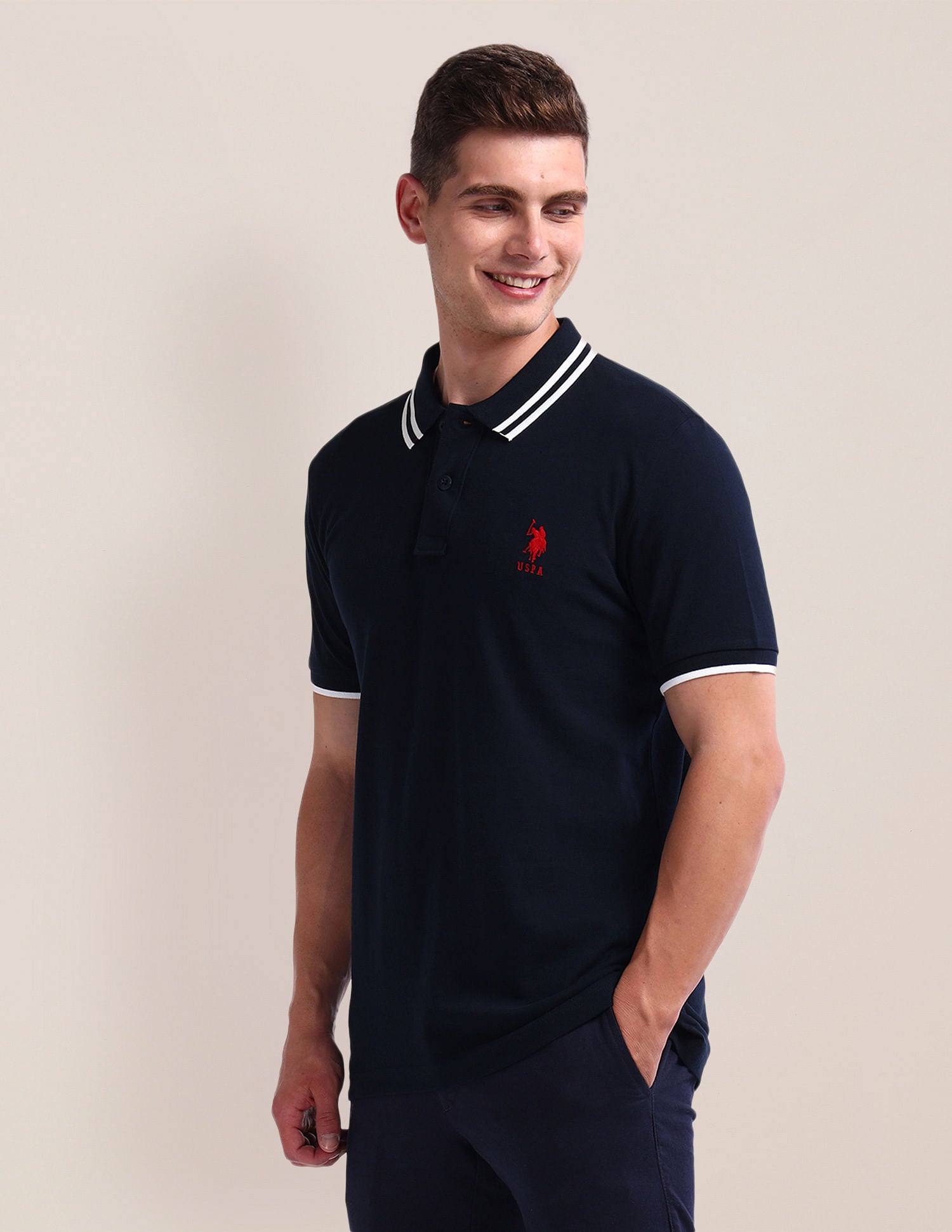 Solid Slim Fit Polo Shirt Navy - U.S. Polo Assn. India | Large