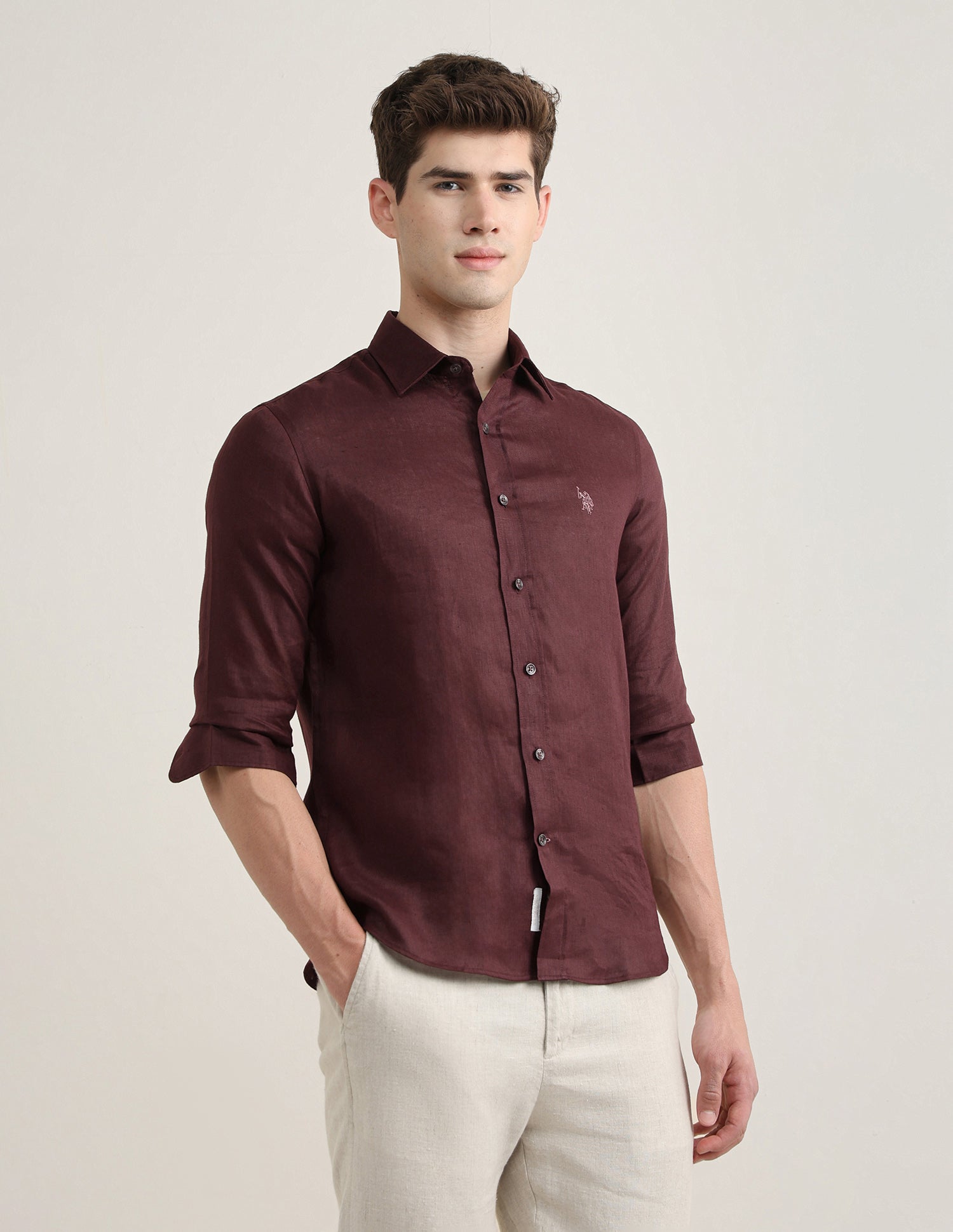 Solid Regular Fit Shirt Maroon - U.S. Polo Assn. India | Large