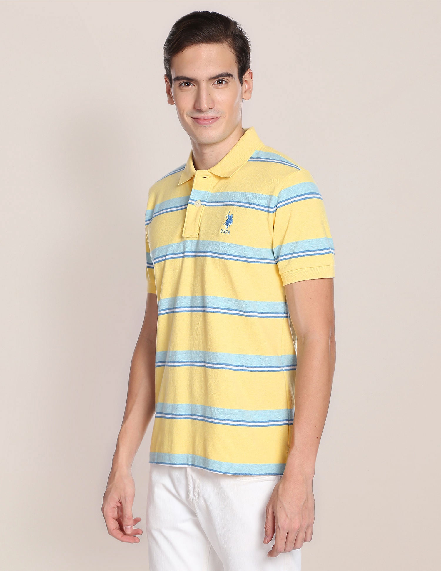 Signature Stripe Cotton Polo Shirt Yellow - U.S. Polo Assn. India | Large