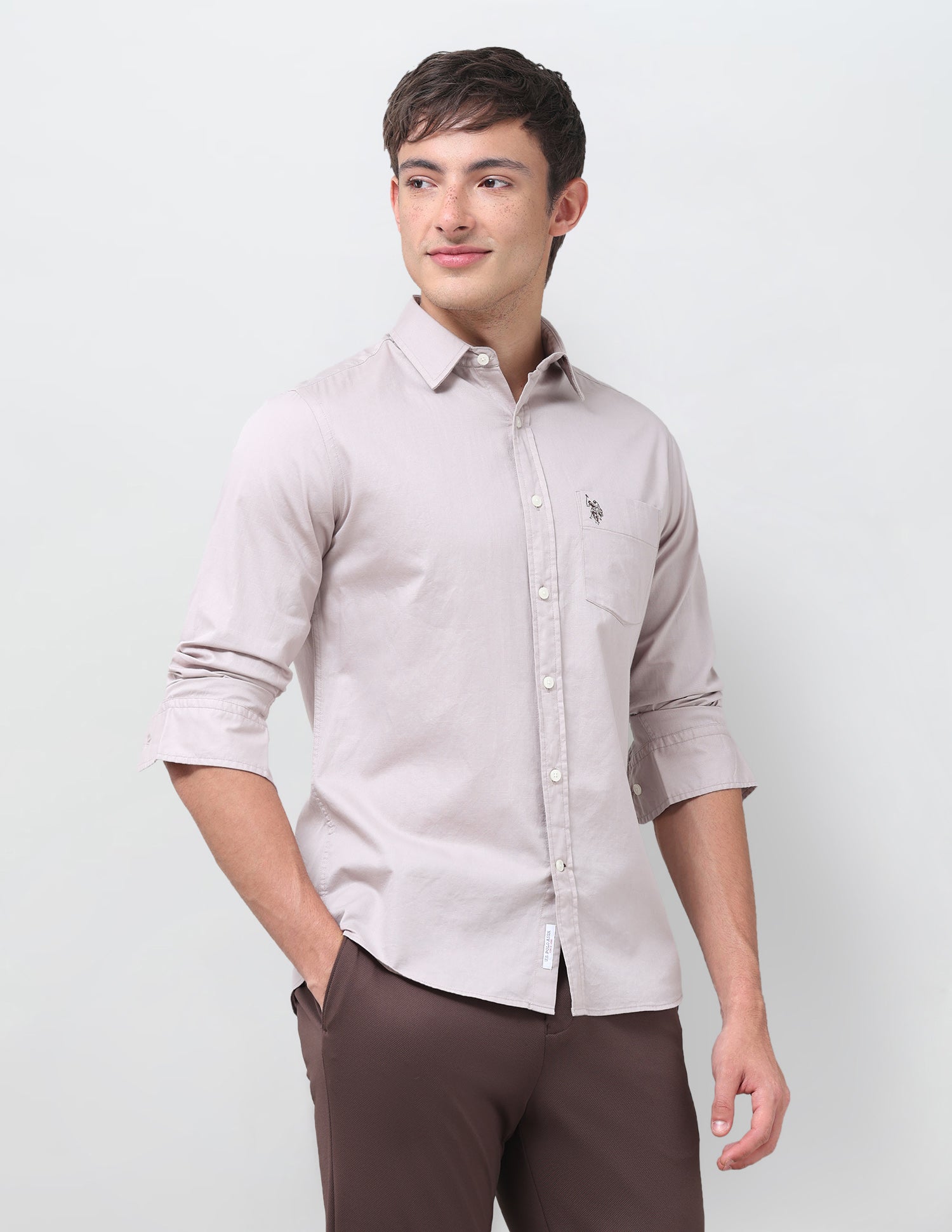 Tailored Fit Twill Shirt Light Khaki - U.S. Polo Assn. India | Large