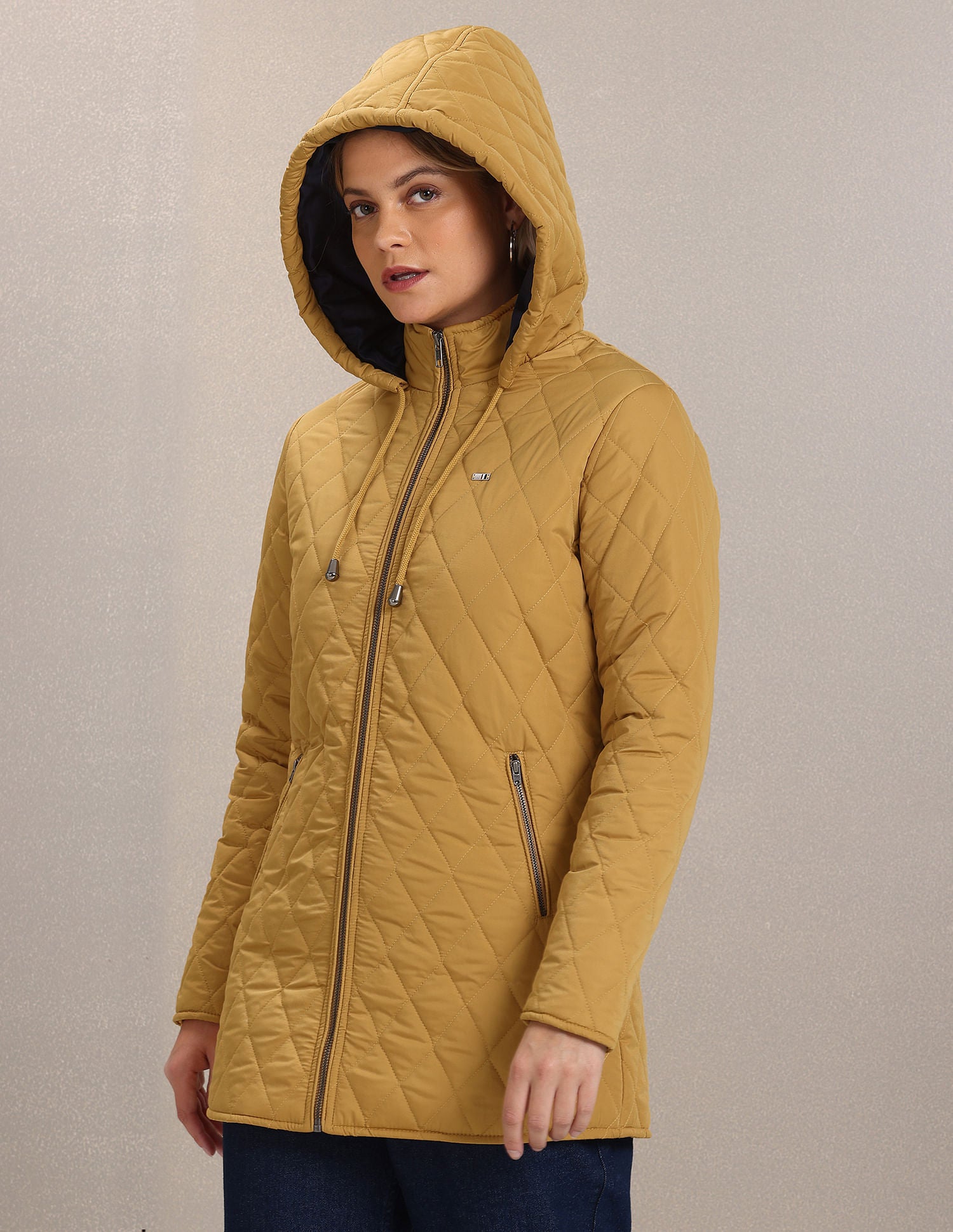 Solid High Neck Quilted Jacket Mustard - U.S. POLO ASSN. | Large