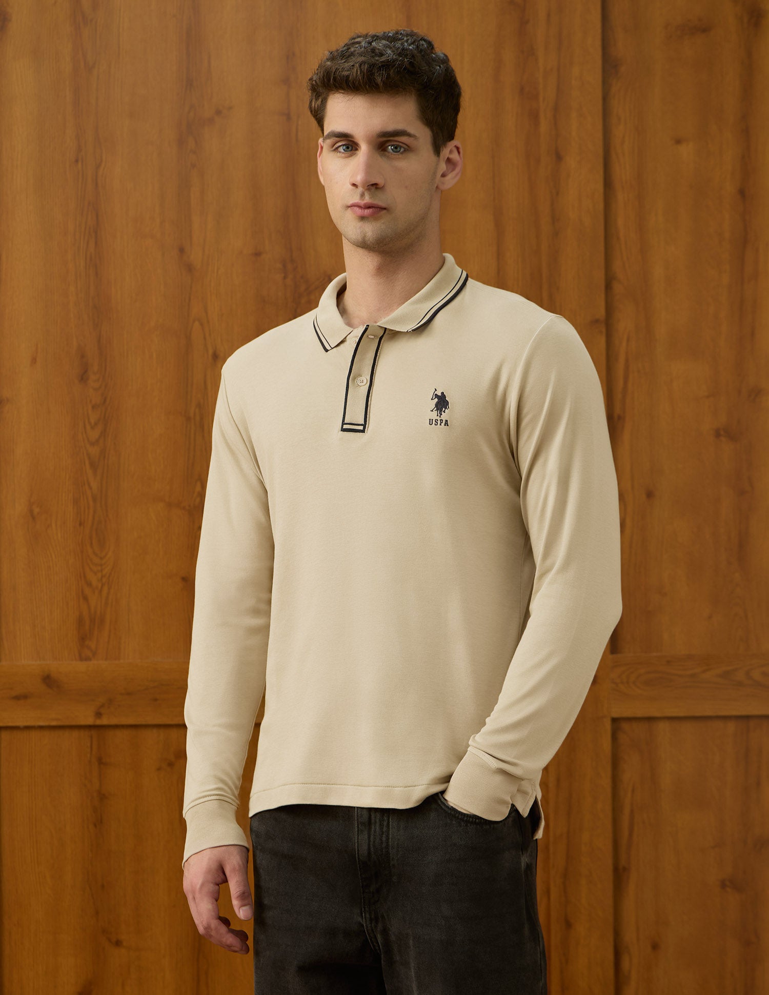 Solid Equestrian Aisle Theater Polo Shirt Khaki - U.S. POLO ASSN. | Large