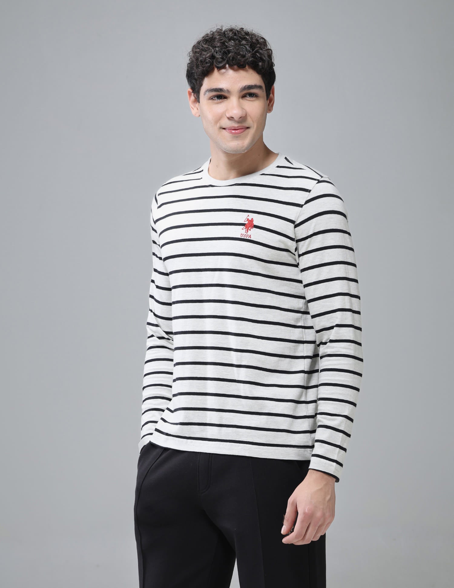 Comfort Fit Stripe Cotton I689 Lounge T-Shirt - Pack Of 1 Light Grey - U.S. Polo Assn. India | Large