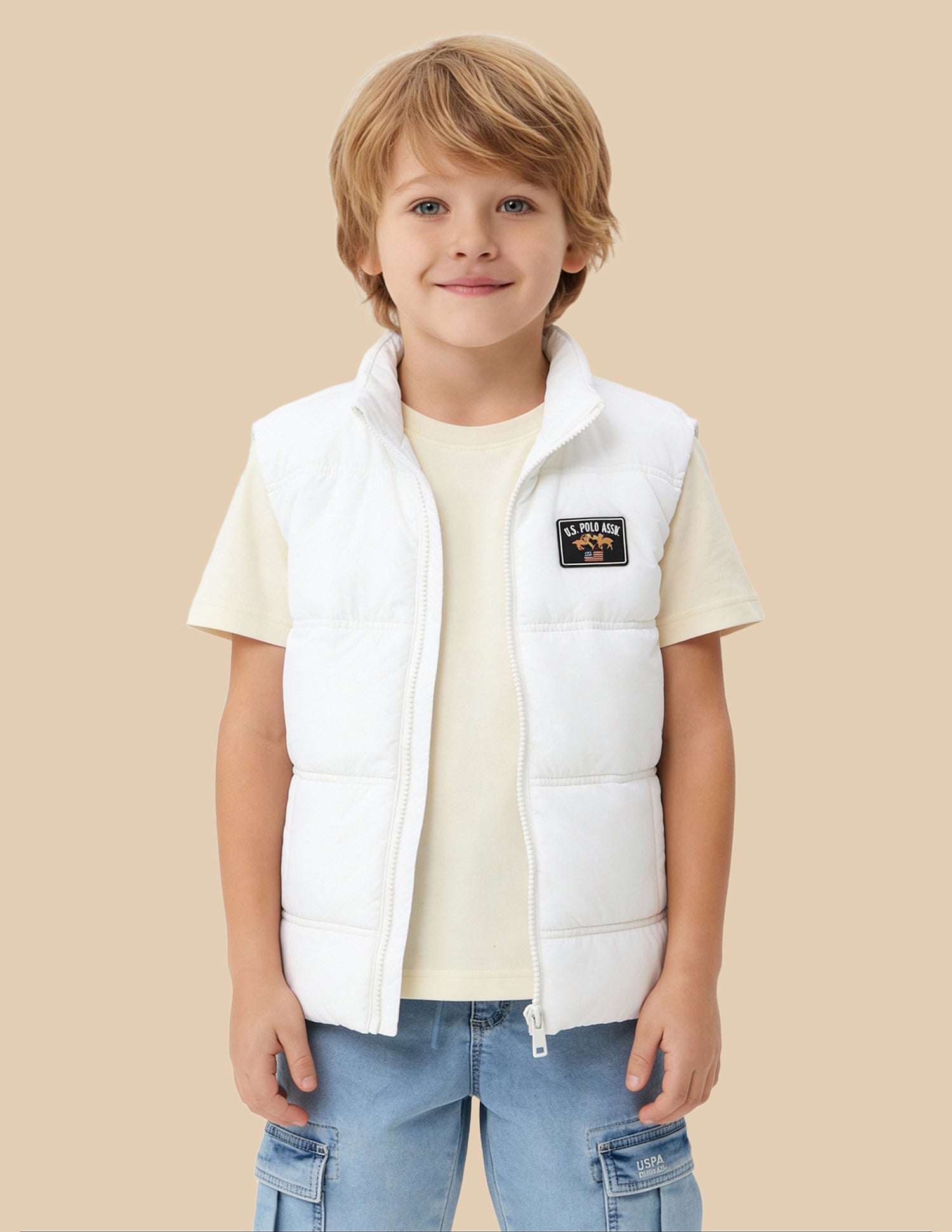 Boys Solid Regular Fit Puffer Jacket White - U.S. Polo Assn. India | Large