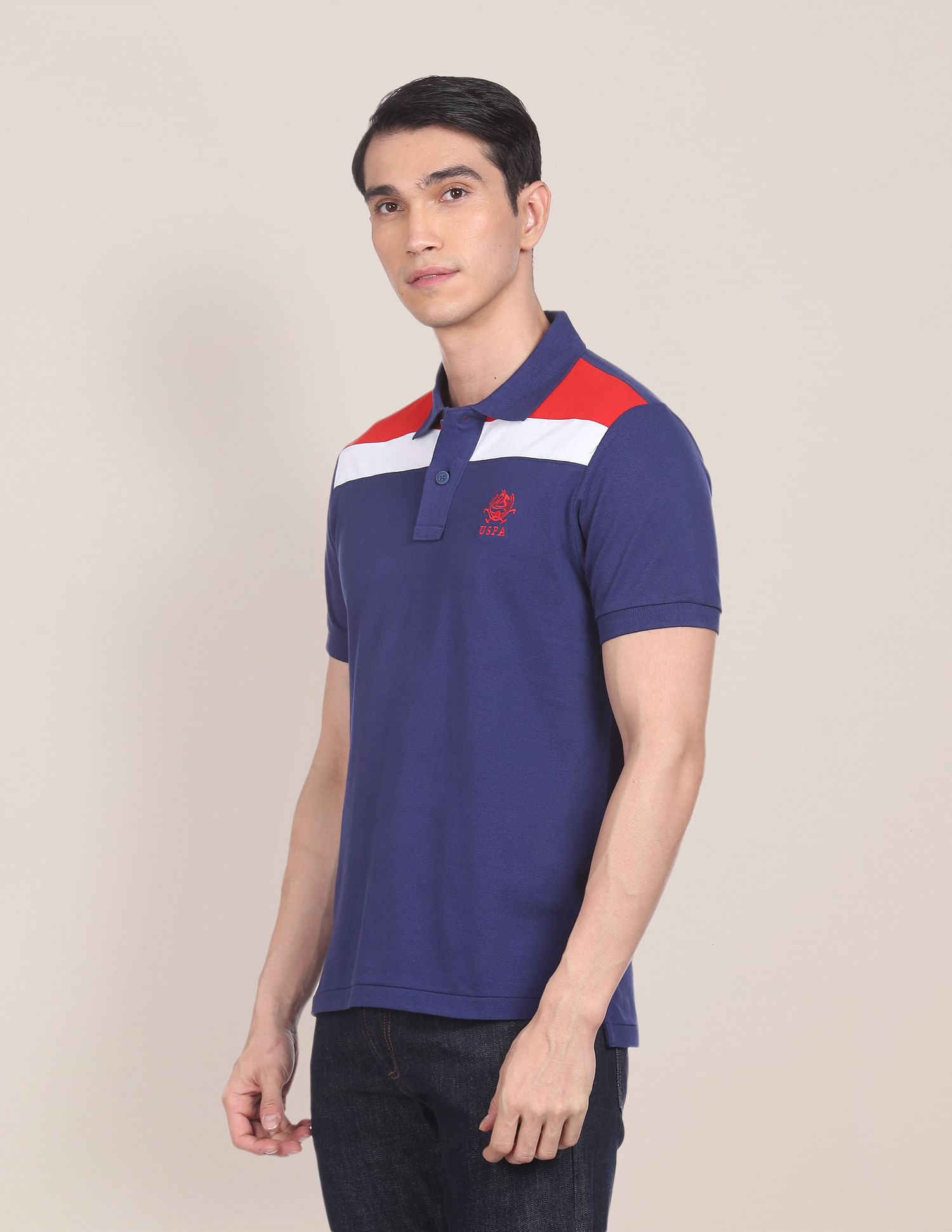Logo Embroidered Colour Block Polo Shirt Navy - U.S. Polo Assn. India | Large