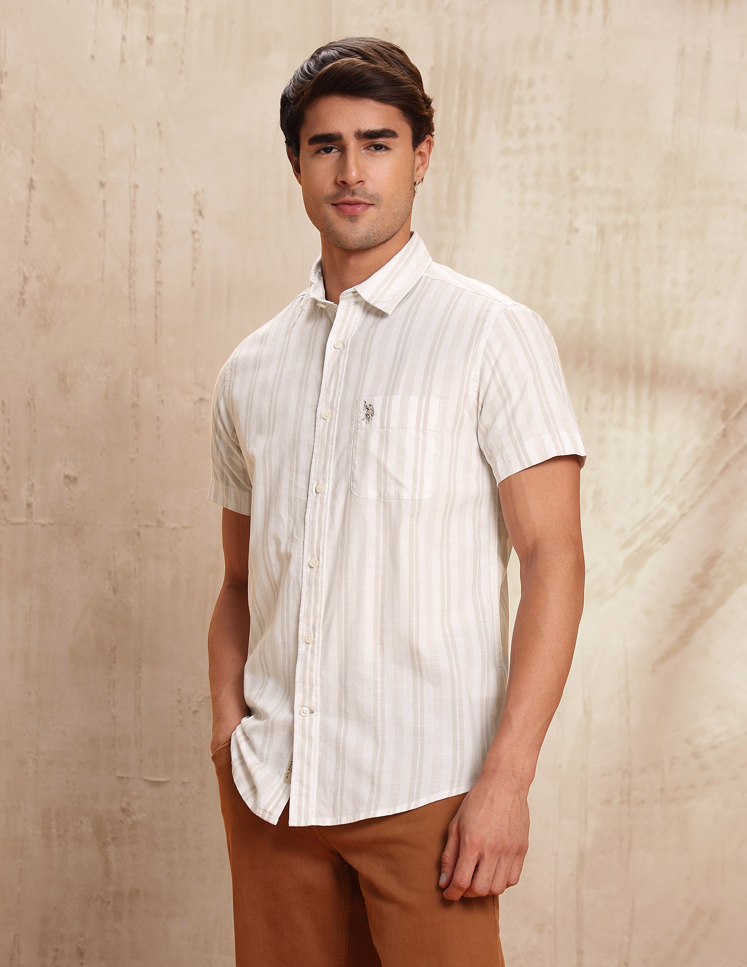 Slim Fit Vertical Striped Shirt Stone - U.S. POLO ASSN. | Large