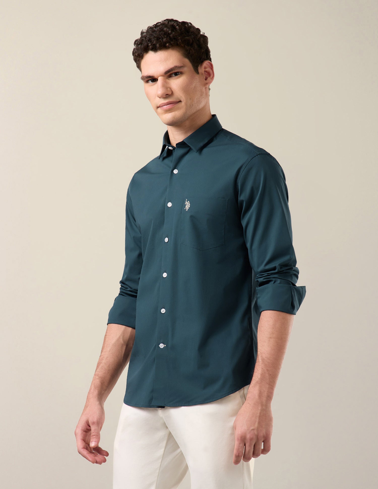 Solid Tailored Fit Shirt Teal - U.S. Polo Assn. India | Large