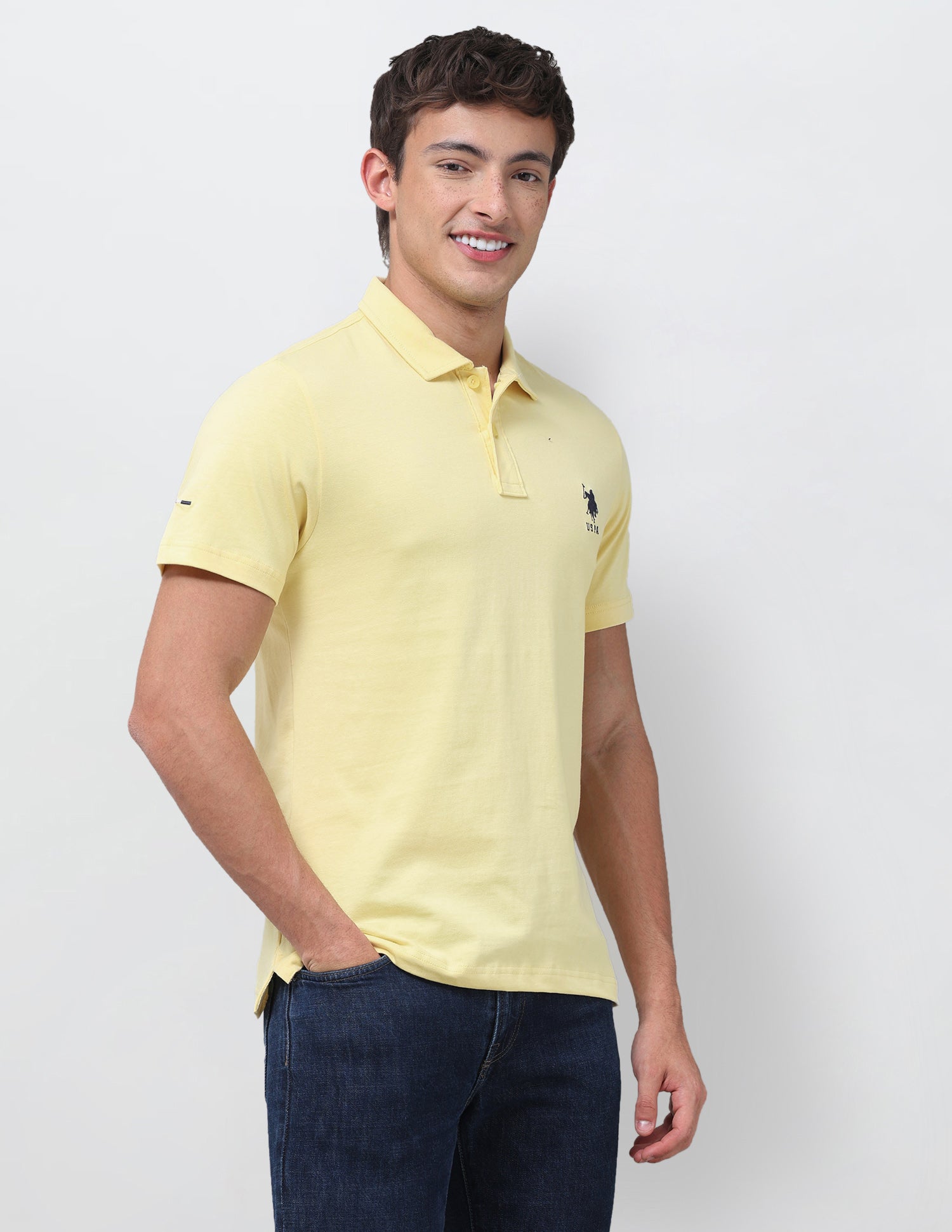 Solid Slim Fit Polo Shirt Yellow - U.S. Polo Assn. India | Large