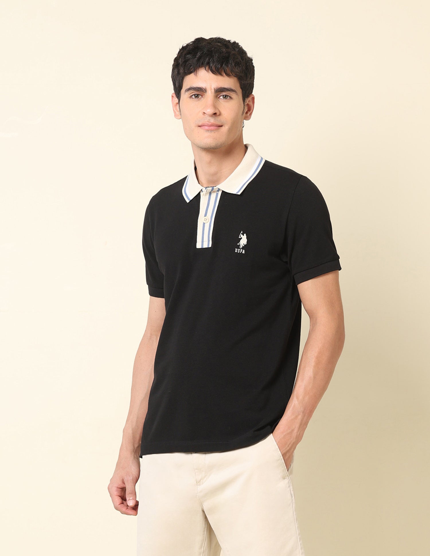 Pure Cotton Slim Fit Classic Polo Shirt Black - U.S. Polo Assn. India | Large
