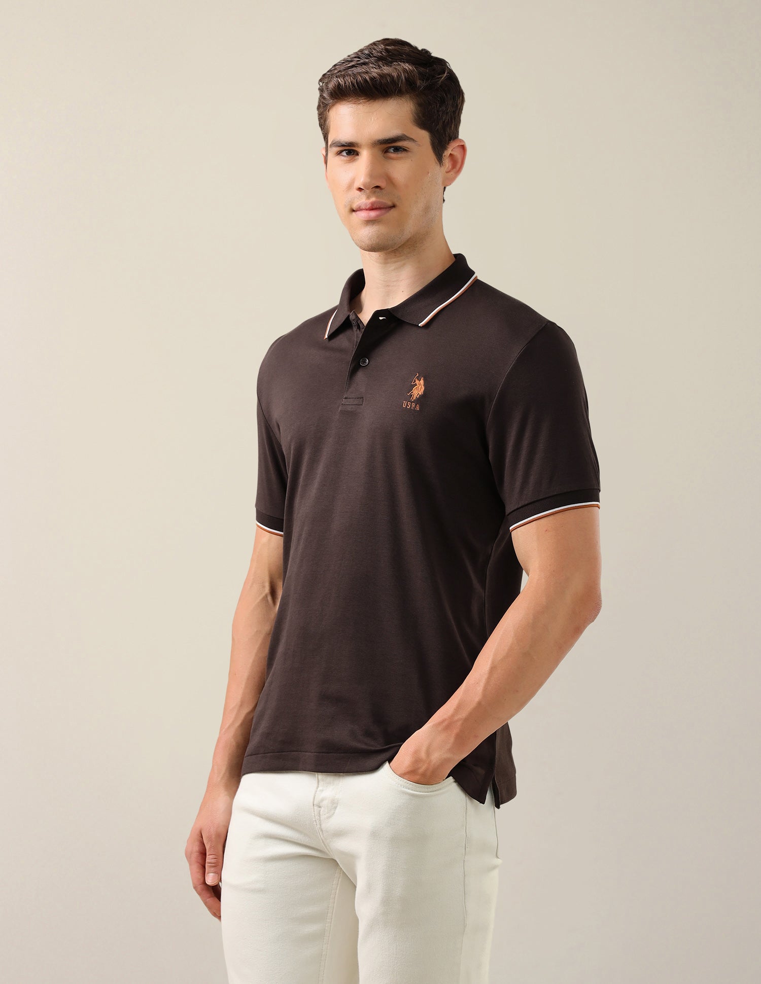 Solid Slim Fit Polo Shirt Dark Brown - U.S. Polo Assn. India | Large
