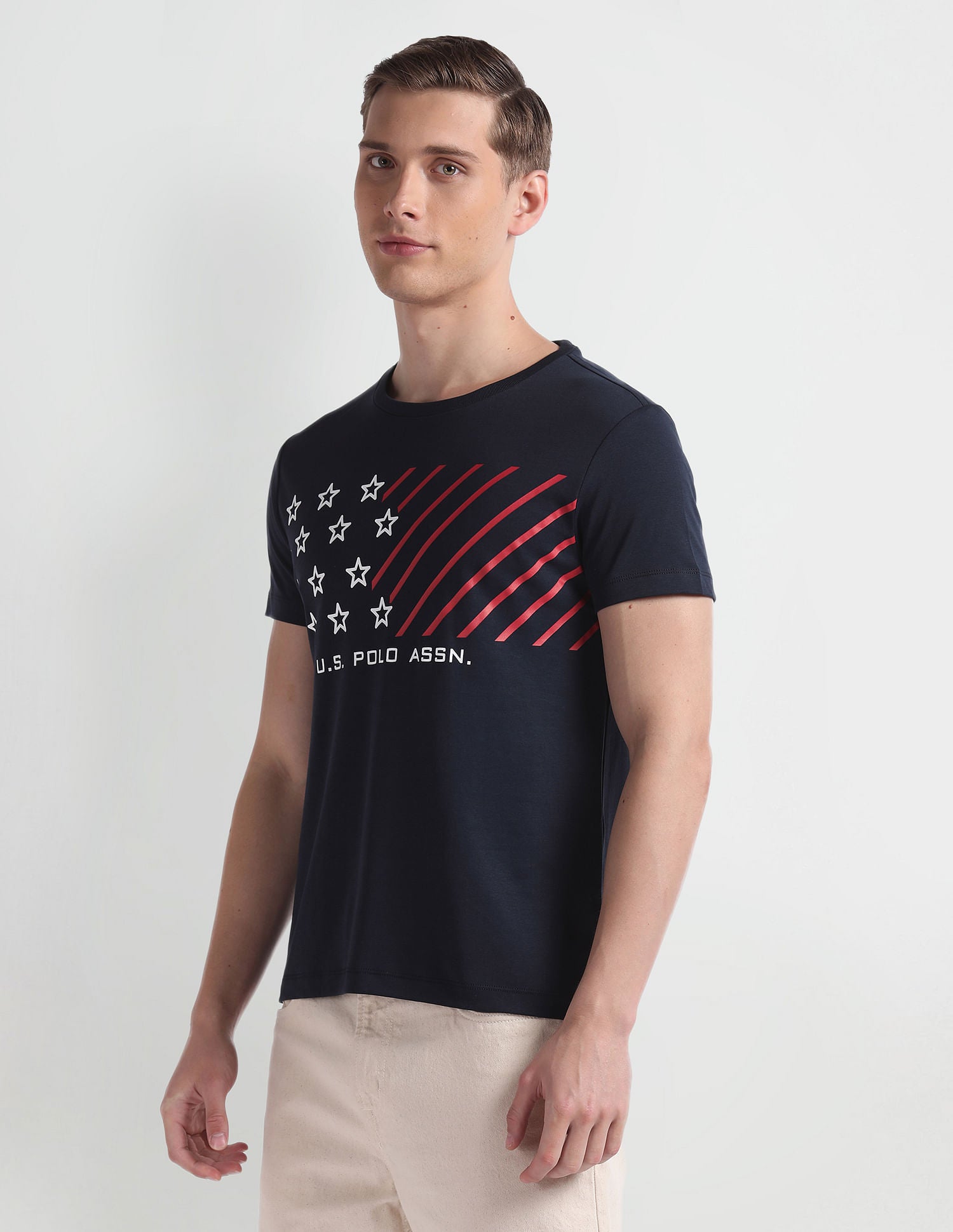 Brand Print Cotton T-Shirt Navy - U.S. Polo Assn. India | Large