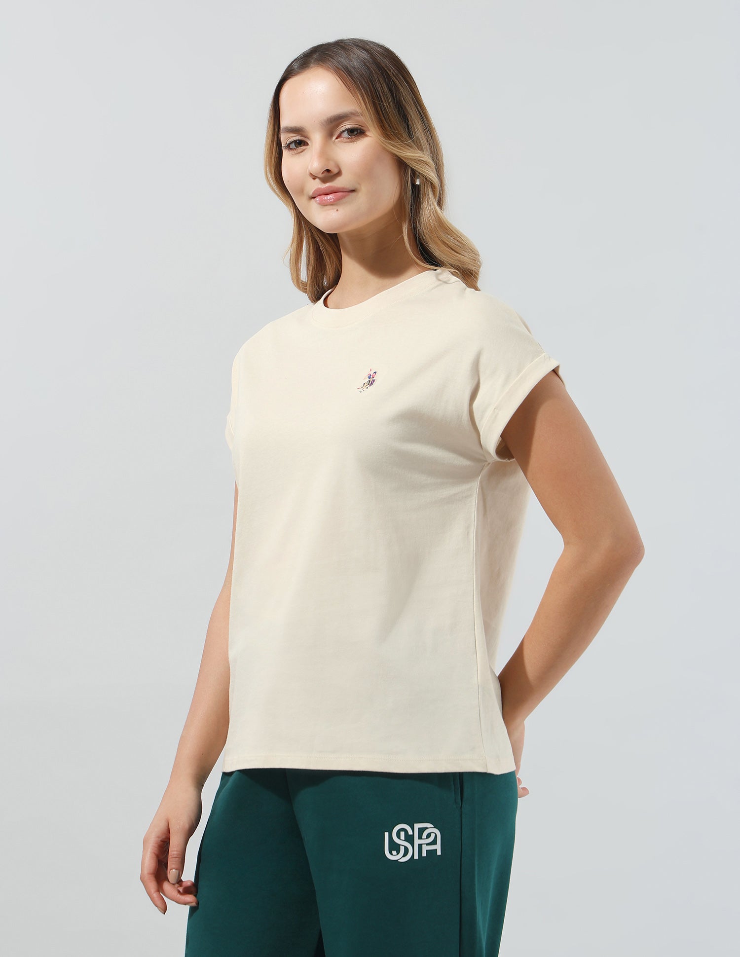Solid Regular Fit T-Shirt Beige - U.S. Polo Assn. India | Large