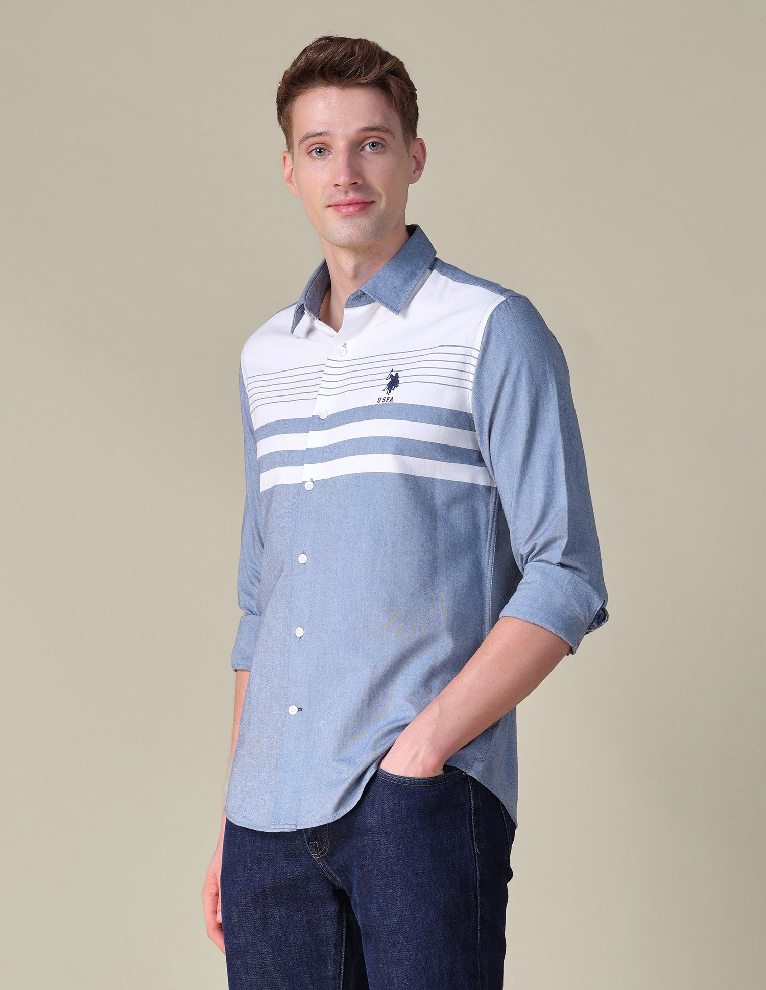 Oxford Horizontal Striped Shirt Ivory - U.S. POLO ASSN. | Large