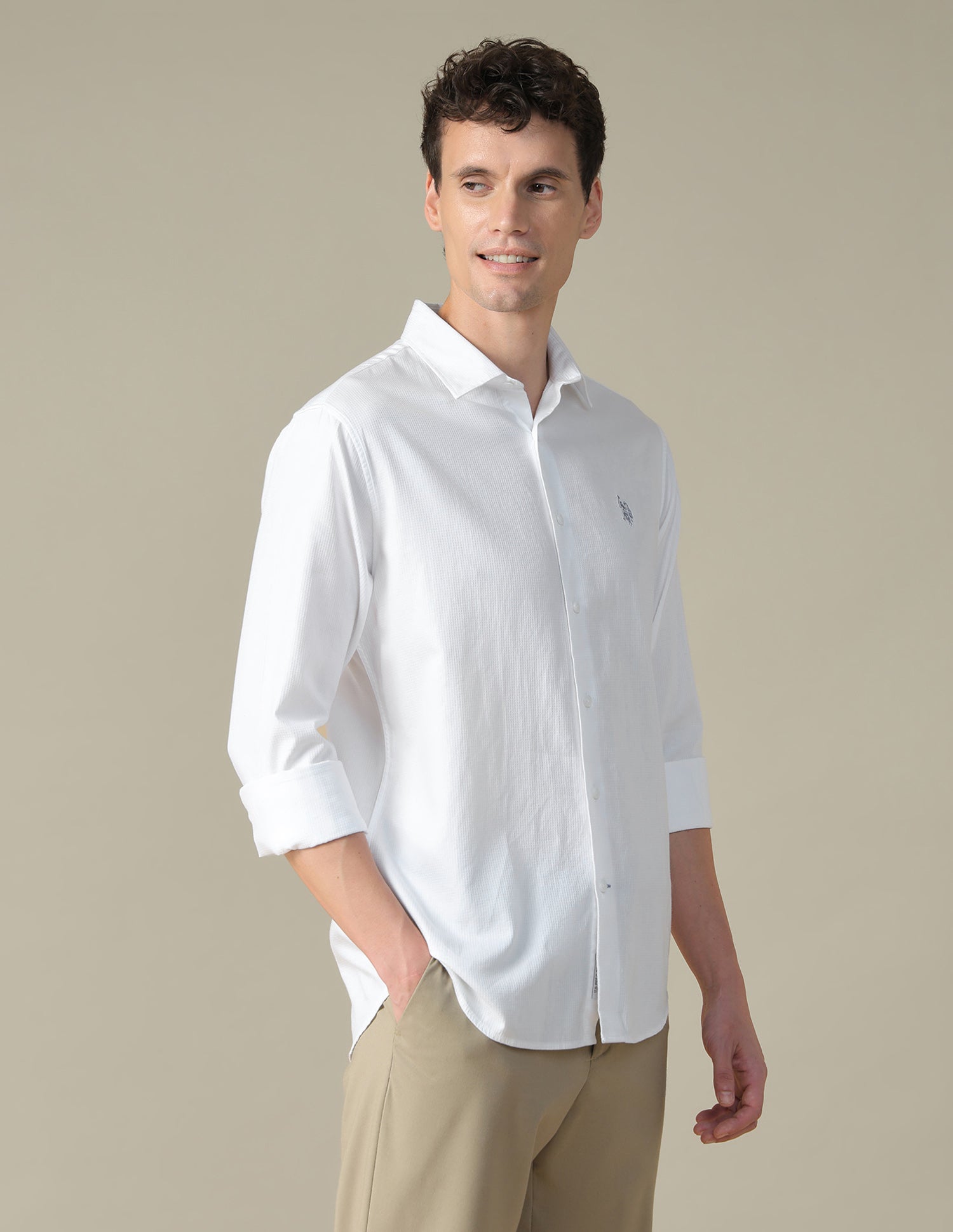 Dobby Tailored Fit Shirt White - U.S. Polo Assn. India | Large
