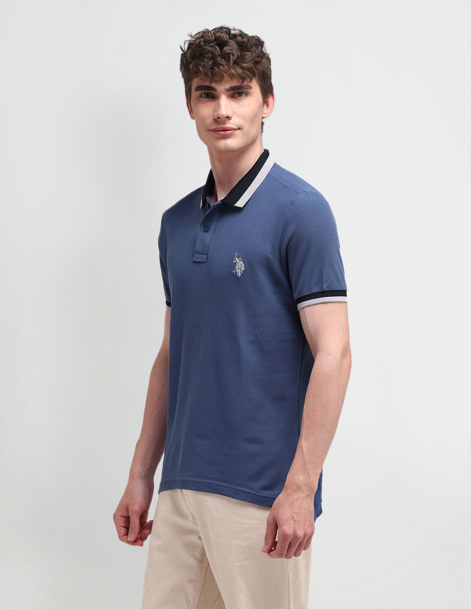 Muscle Fit Solid Polo Shirt Light-Grey - U.S. Polo Assn. India | Large