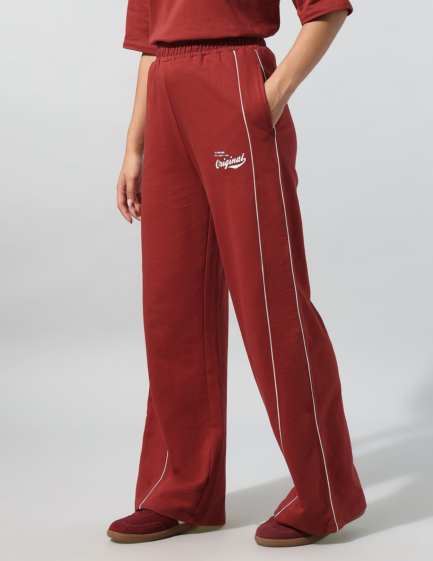 High Rise Wide Leg Trousers Red - U.S. Polo Assn. India | Large