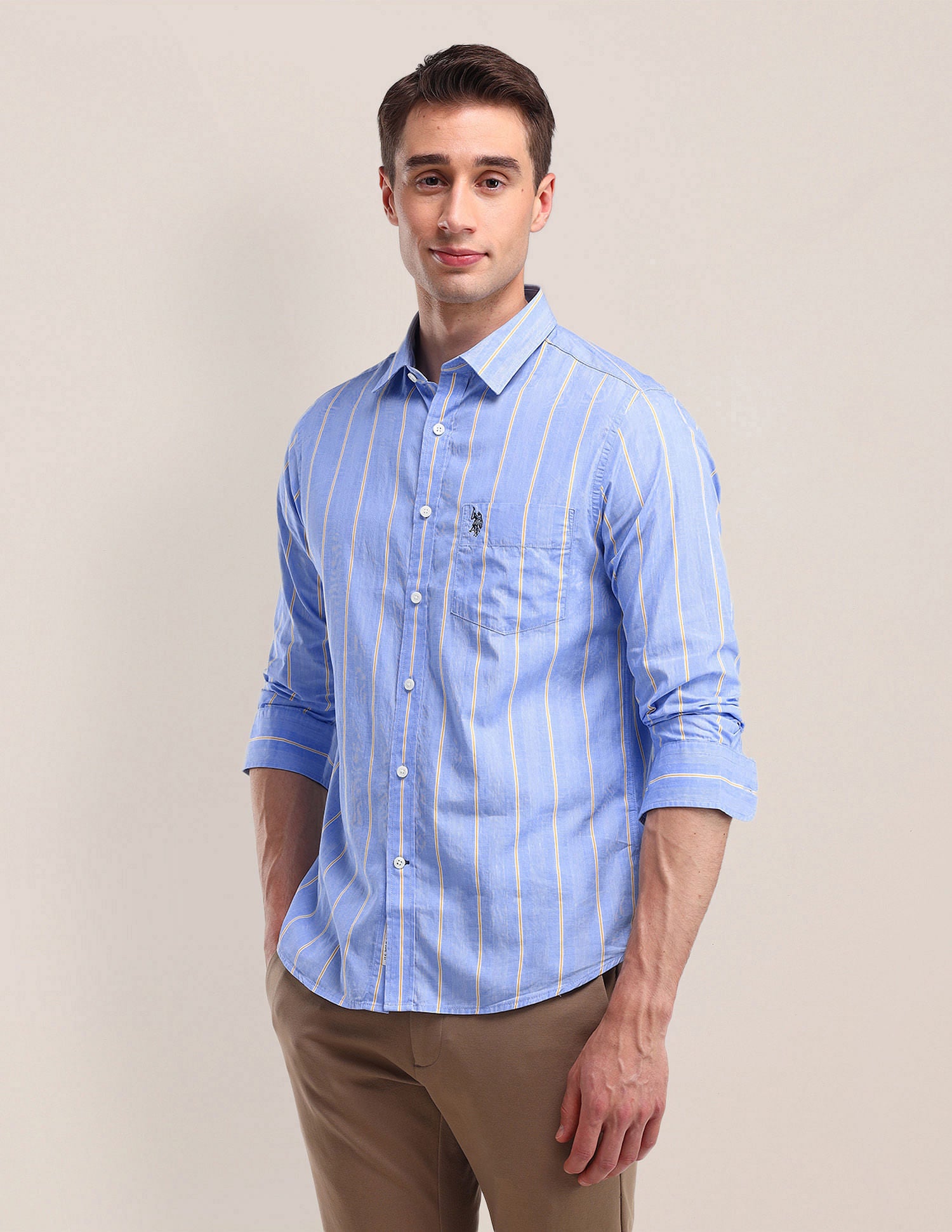 Tailored Fit Cotton Striped Shirt Blue - U.S. Polo Assn. India | Large