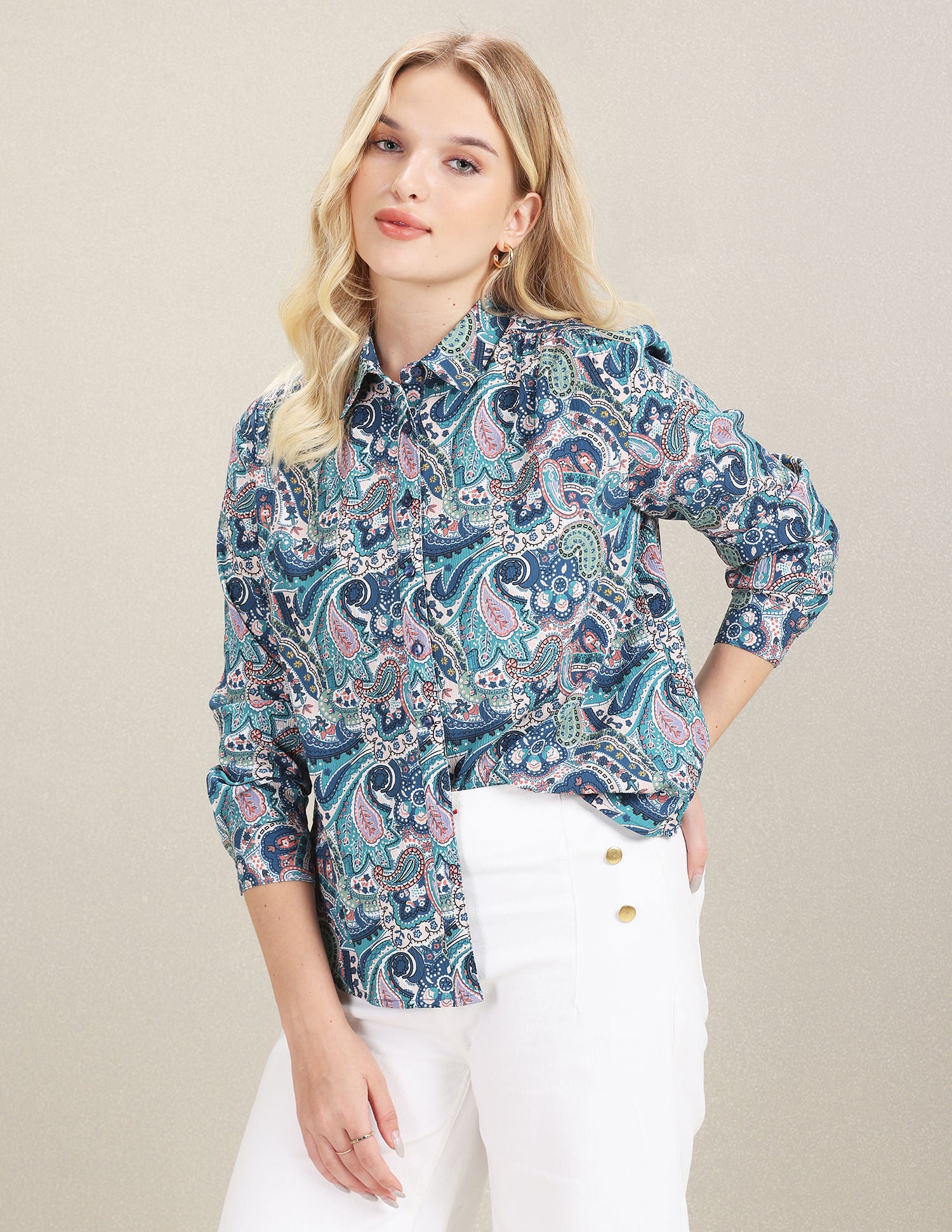 Paisley Print Textured Shirt Navy - U.S. Polo Assn. India | Large