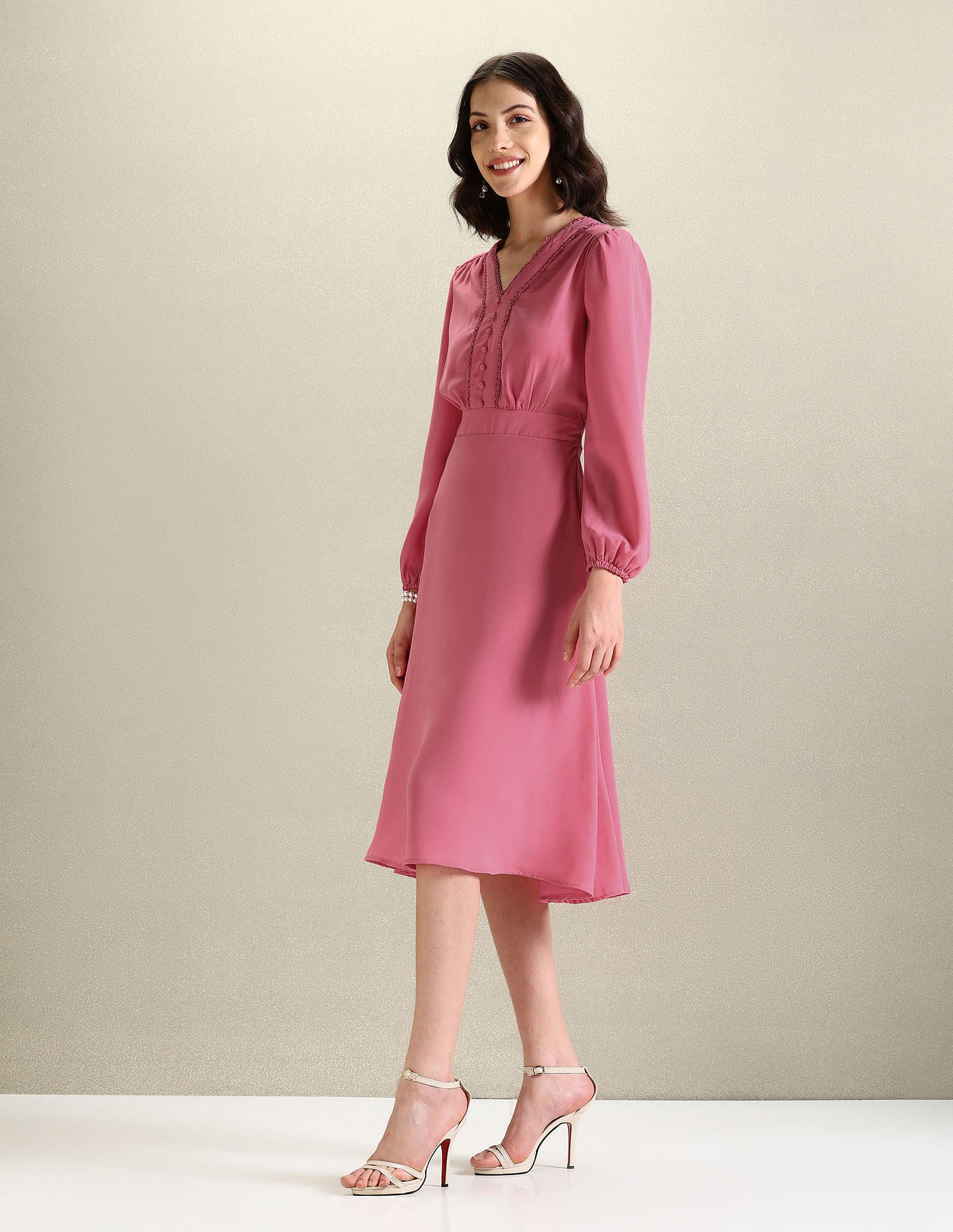 Lace Georgette Fit And Flare Dress Pink - U.S. POLO ASSN. | Large