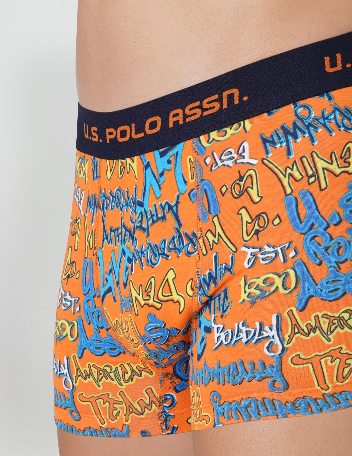 Brushed Elastic Cotton Stretch IYAK Trunks - Pack Of 2 Orange and Grey - U.S. POLO ASSN. | Large