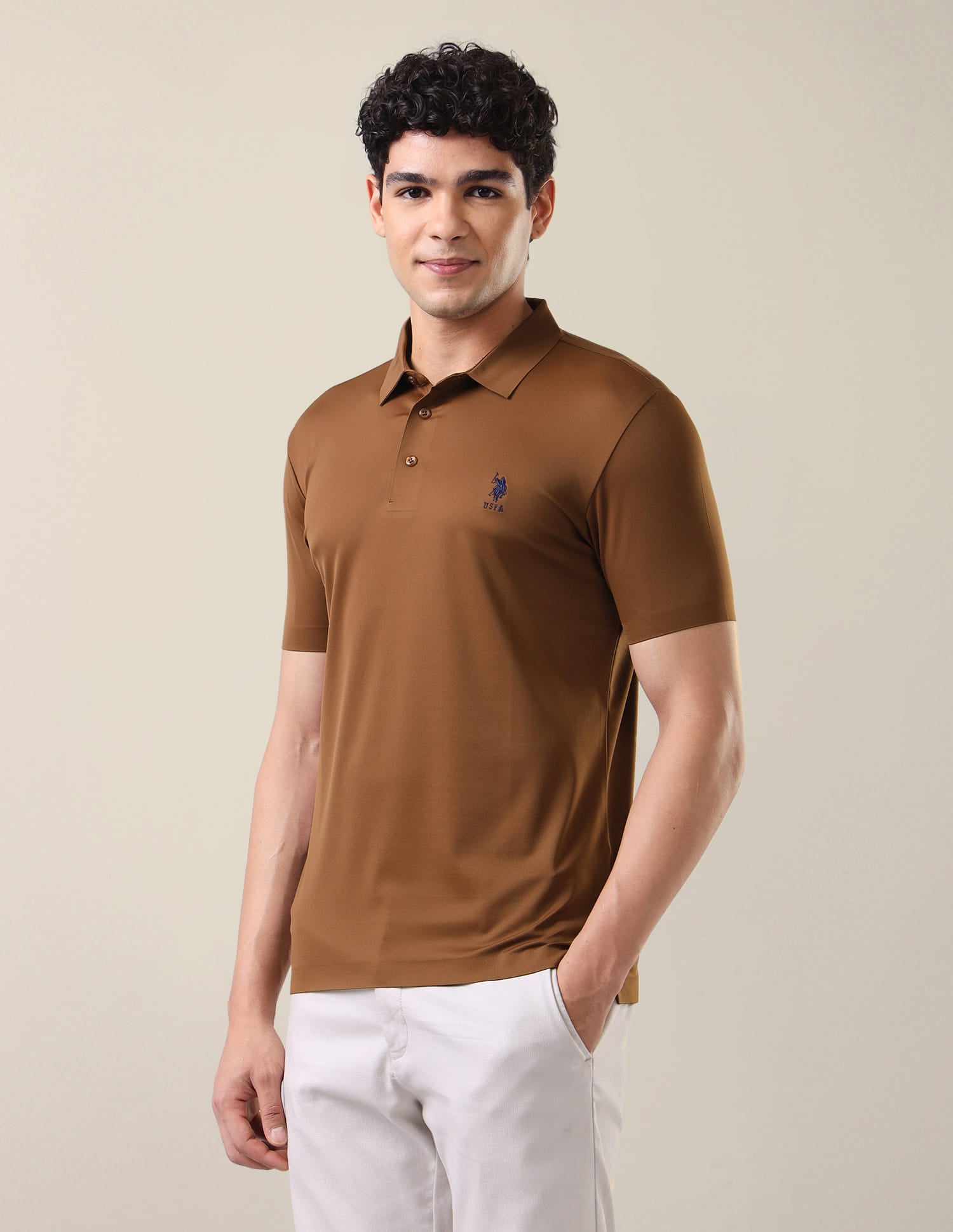 Solid Slim Fit Polo Shirt Brown - U.S. Polo Assn. India | Large