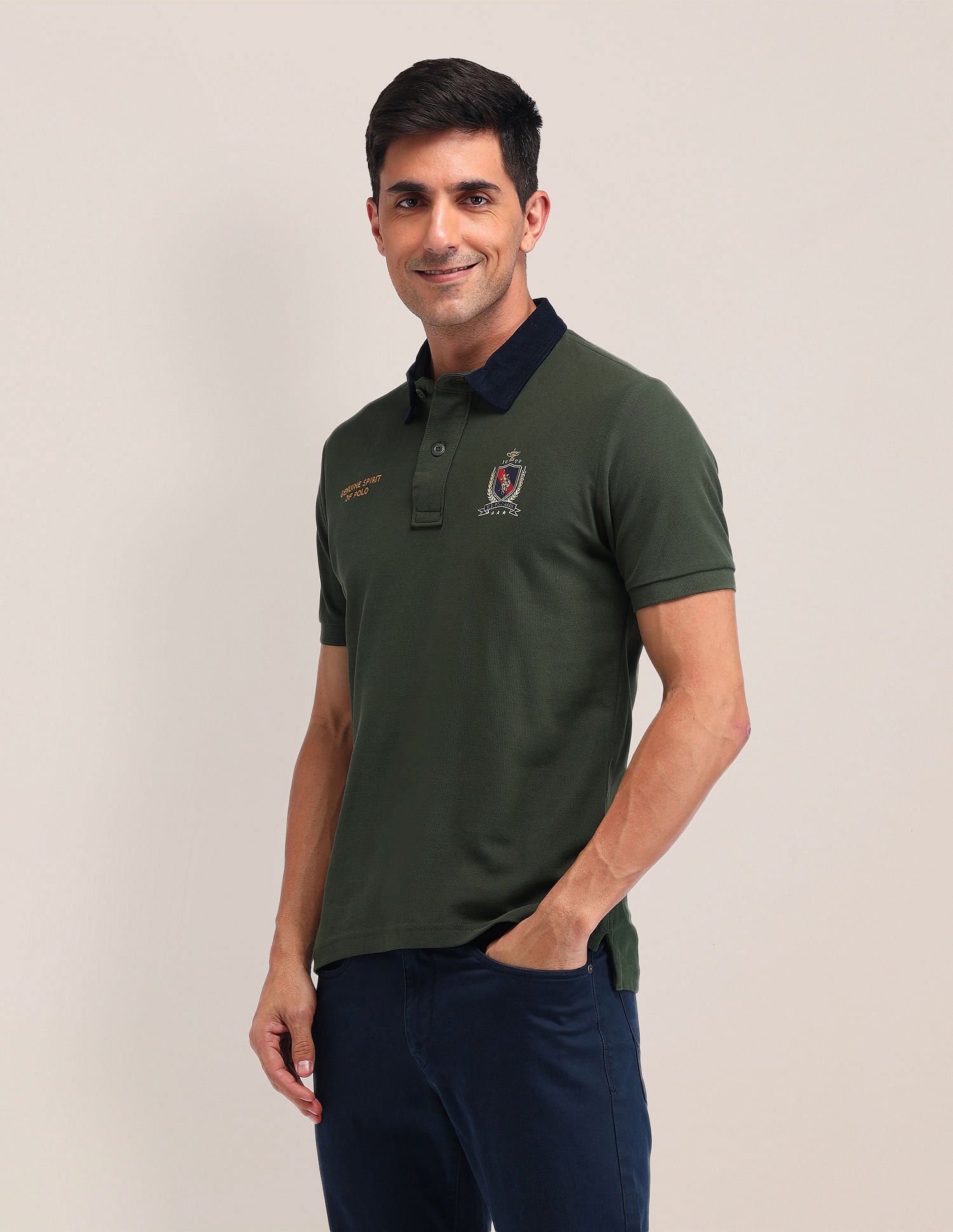 Slim Fit Solid Polo Shirt Olive - U.S. Polo Assn. India | Large