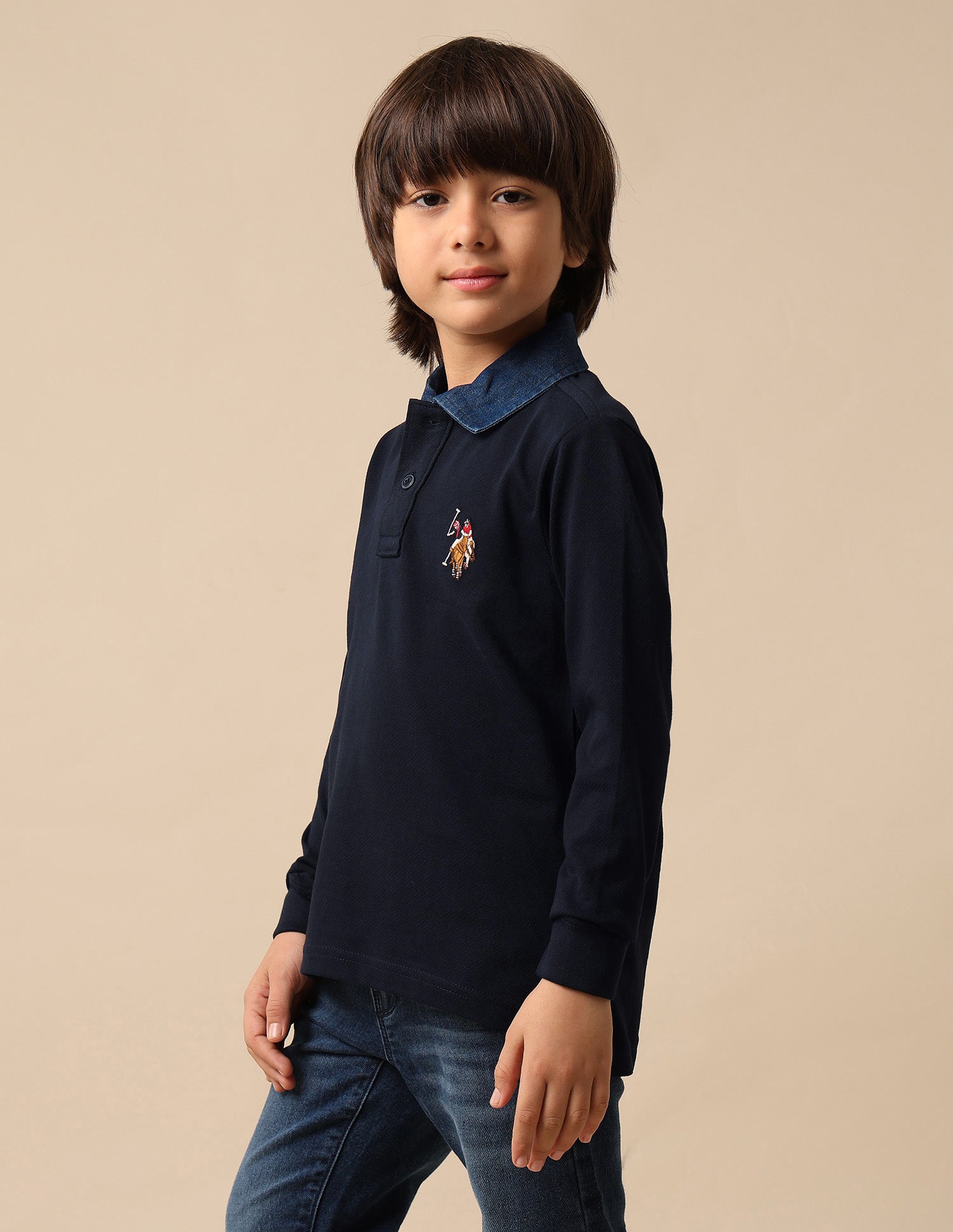 Boys Textured Pure Cotton Polo Shirt Navy - U.S. POLO ASSN. | Large