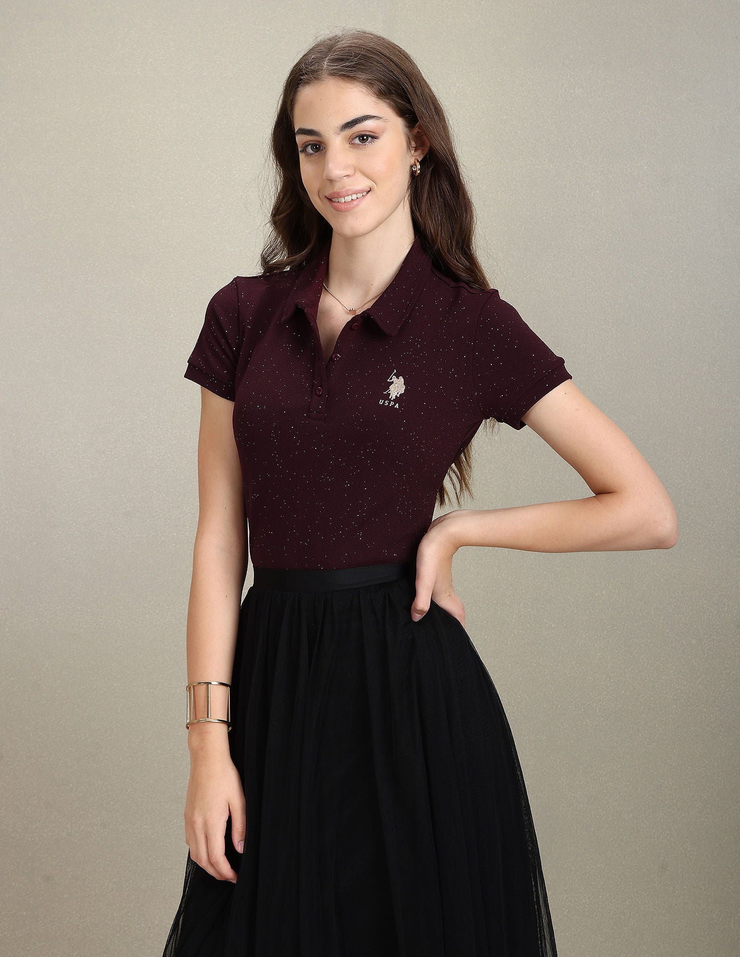 Textured Slim Polo Shirt Wine - U.S. POLO ASSN. | Large