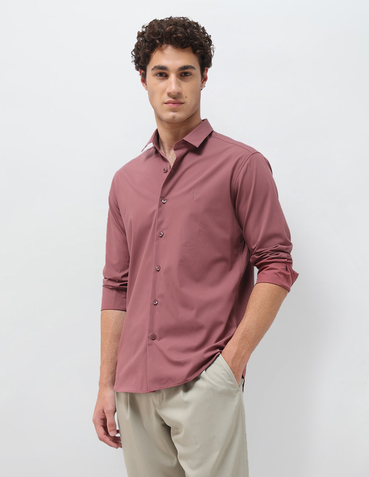 Solid Tailored Fit Shirt Dark Pink - U.S. Polo Assn. India | Large