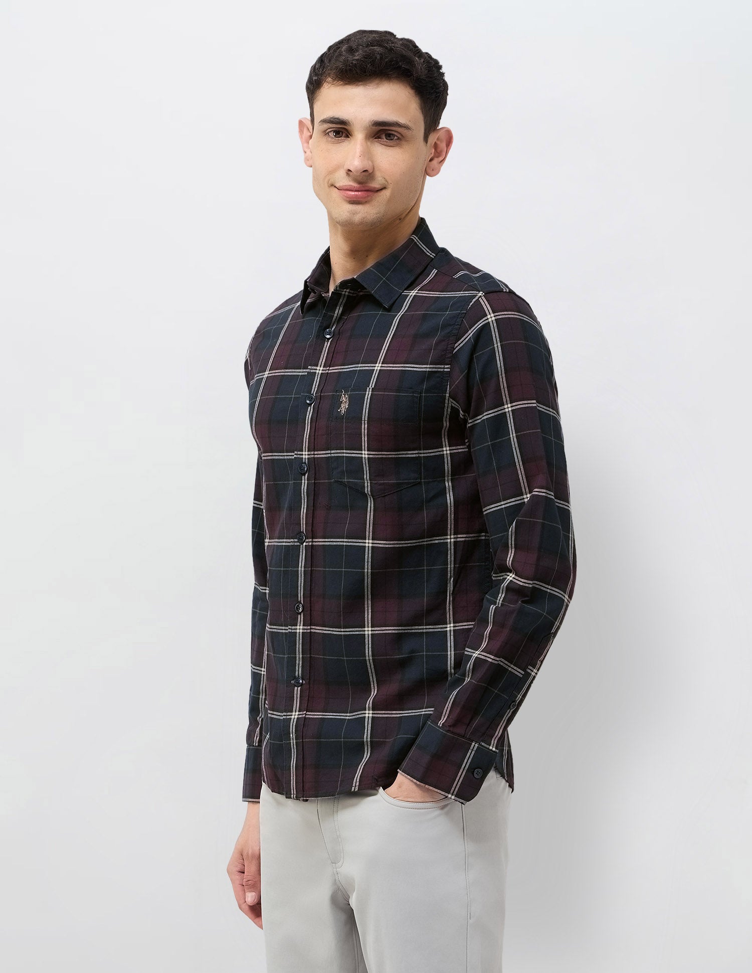 Tailored Fit Tartan Checked Shirt Wine - U.S. POLO ASSN. | Large
