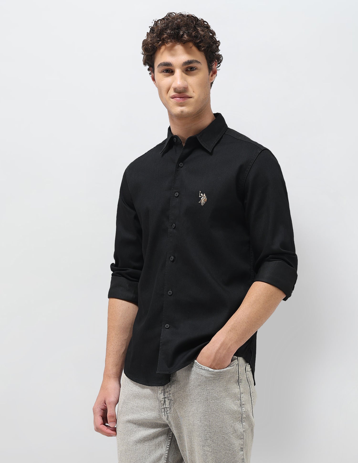 Regular Fit Twill Shirt Black - U.S. Polo Assn. India | Large