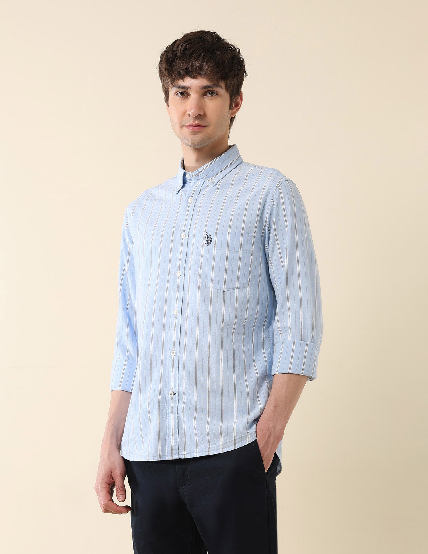 Vertical Striped Oxford Shirt Light Blue - U.S. Polo Assn. India | Large